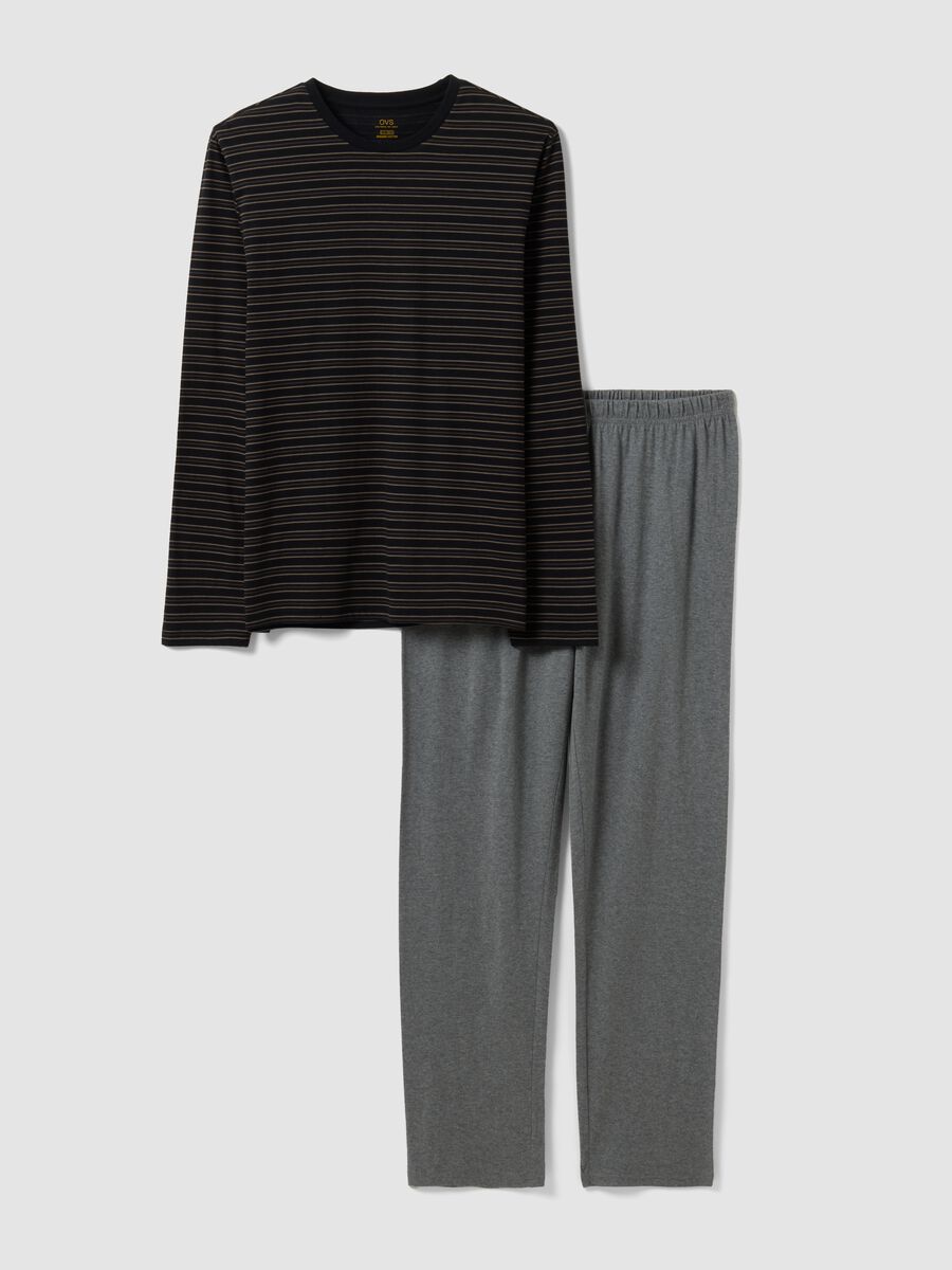 Black and grey striped crew-neck pyjamas in pure organic cotton_4