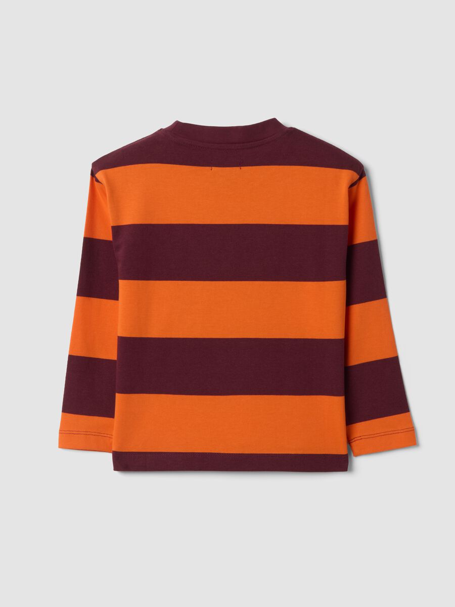 Orange striped pure cotton crew-neck T-shirt_2