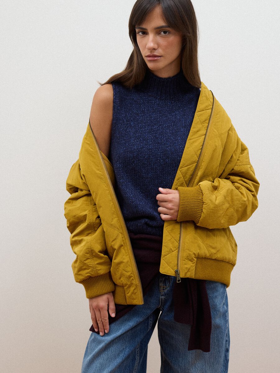 Yellow quilted zip-up bomber jacket, regular fit_1