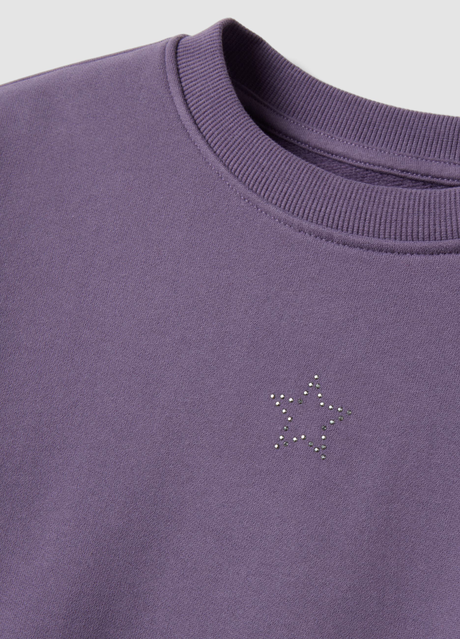Purple sweatshirt in pure organic cotton with ribbed collar