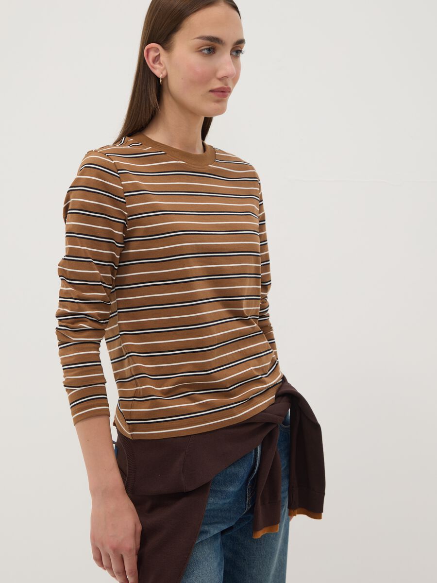 Multicolour pure cotton striped crew-neck T-shirt, regular fit_0