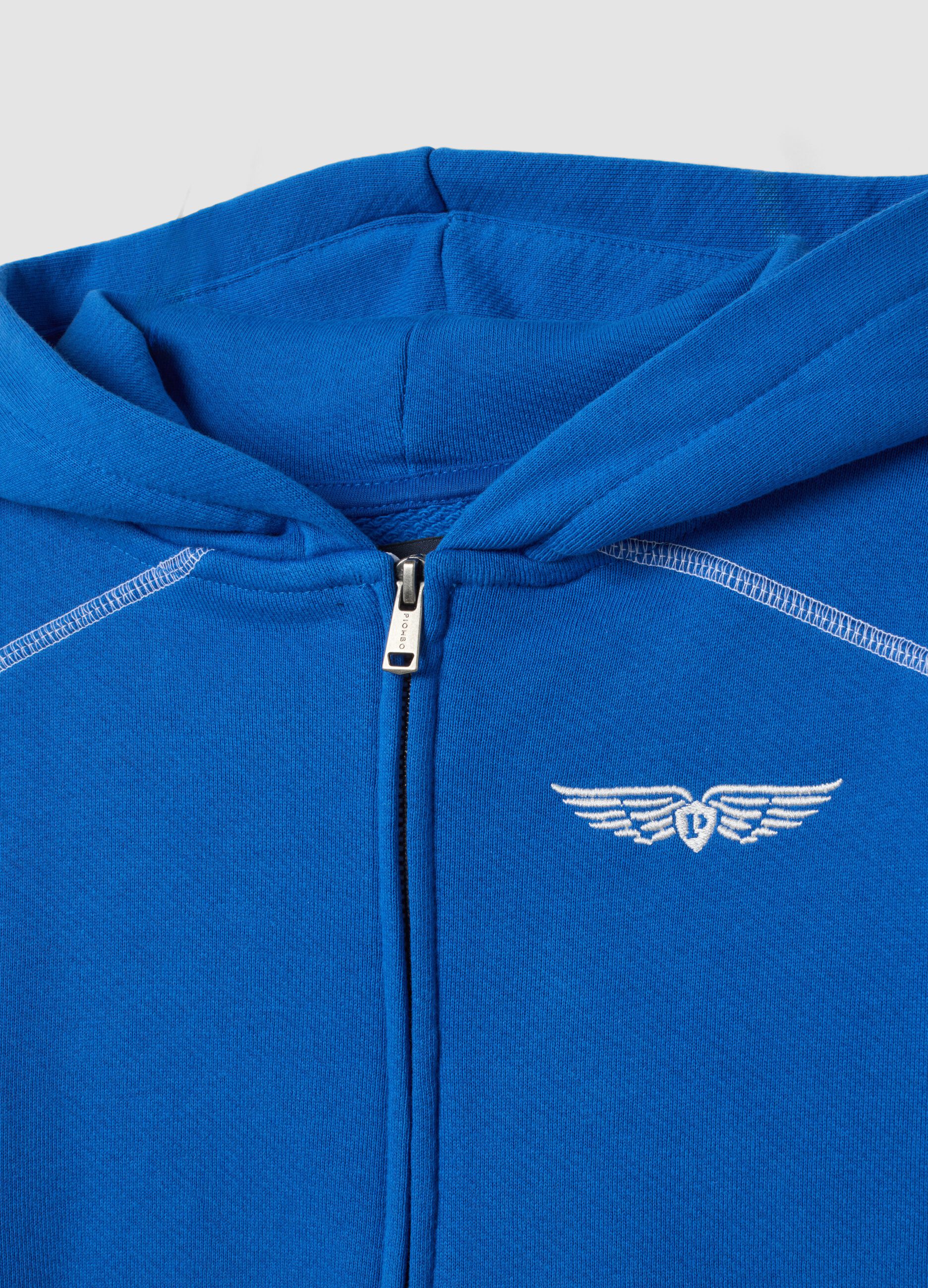 Blue pure cotton oversized hoodie with chest embroidery