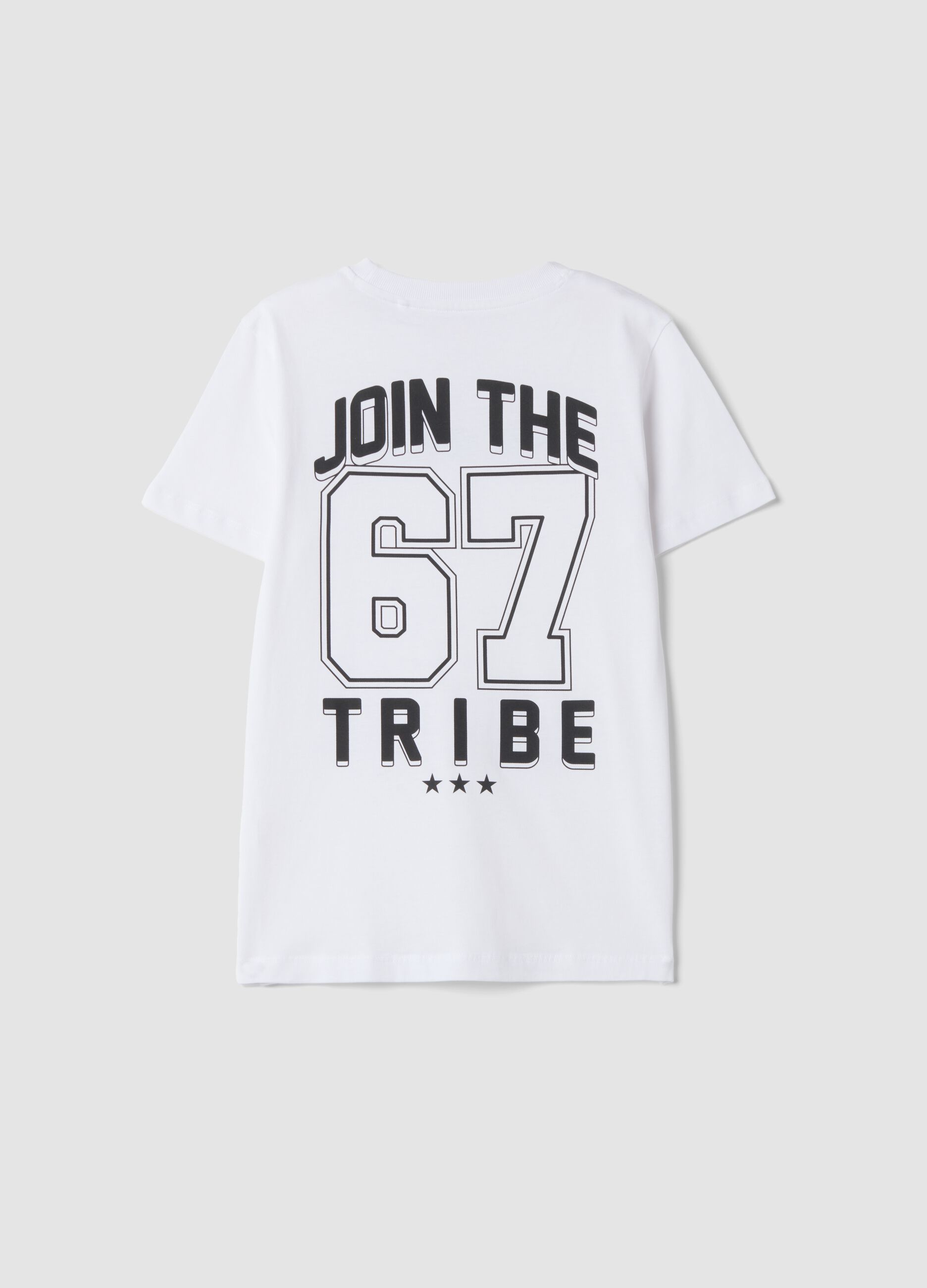 White pure cotton T-shirt with Six Seven prints, regular fit
