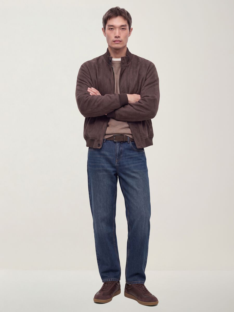 Giubbotto marrone regular fit con zip_1