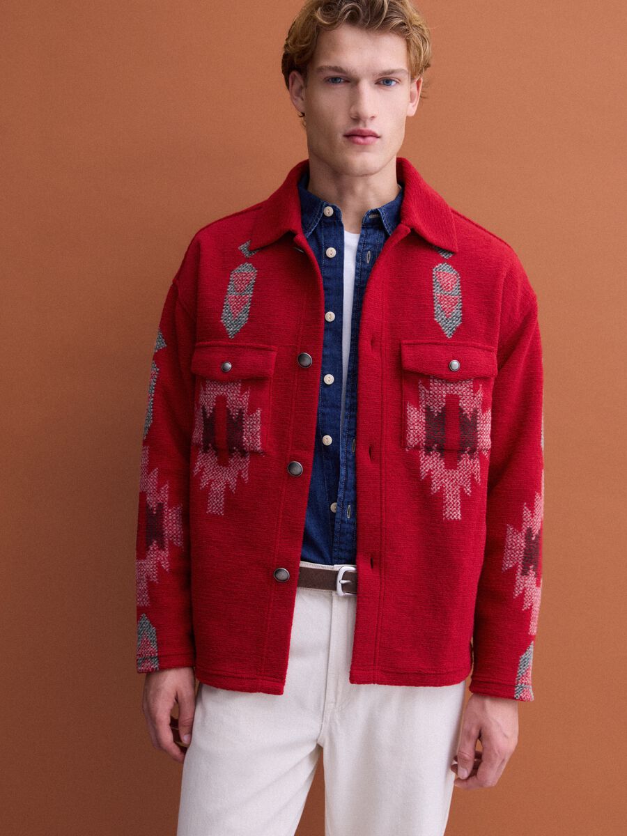Red regular-fit jacquard shacket_0
