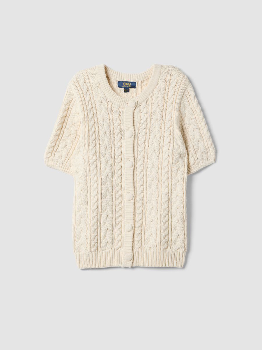 Beige pure cotton cable-knit cardigan, regular fit_4
