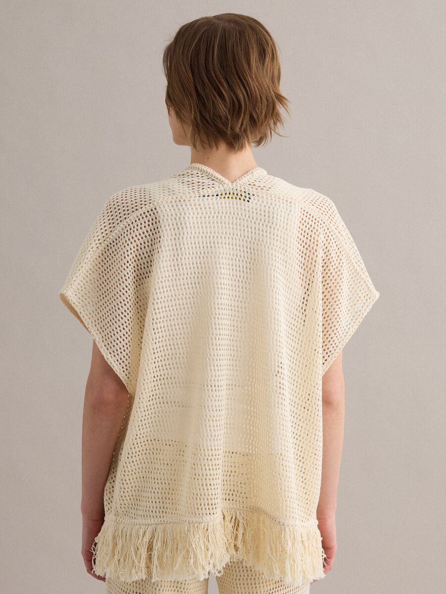 White crochet viscose-blend cardigan with fringes, regular fit_3