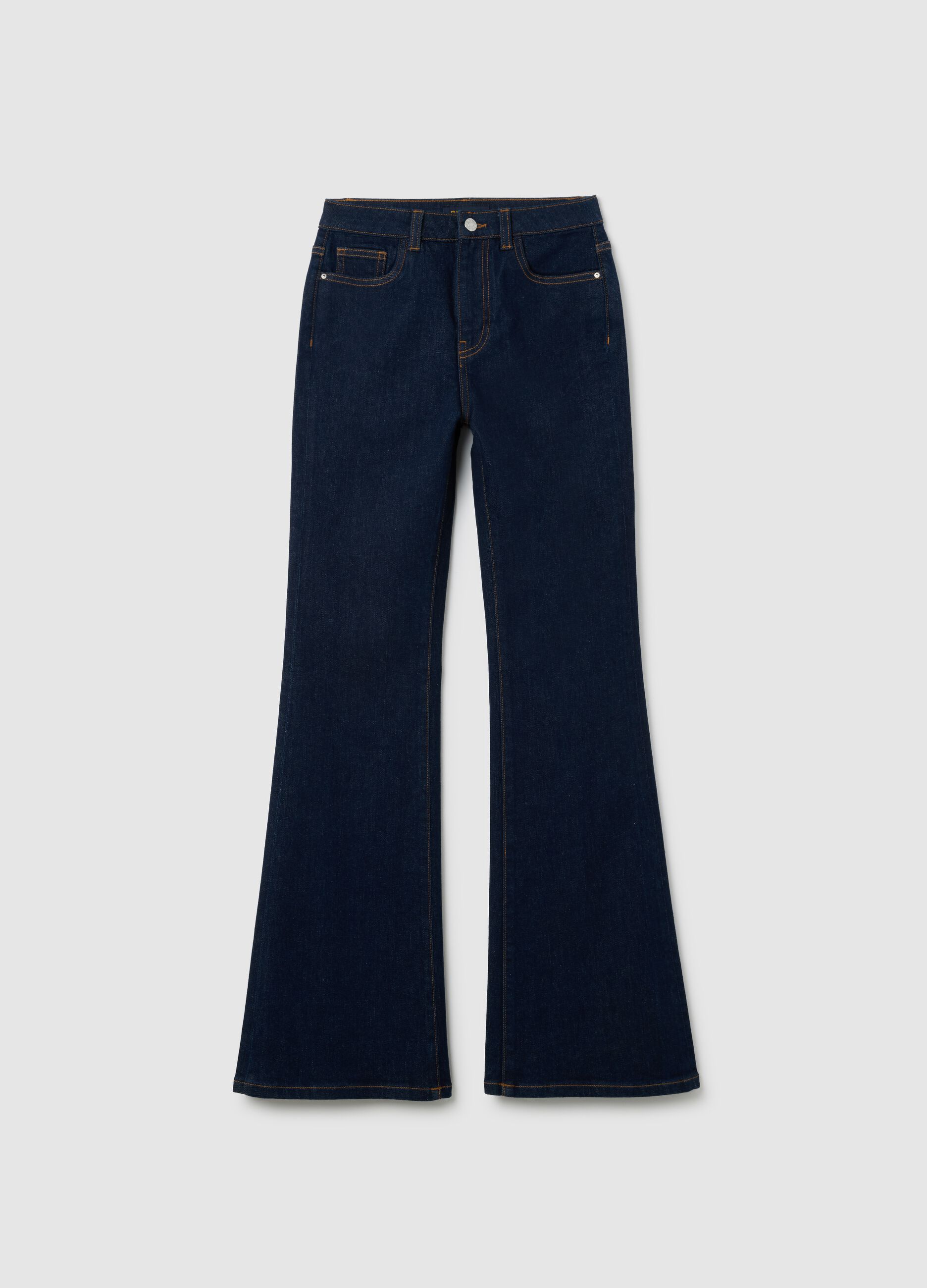 Blue Denim Flare Fit Stretch Cotton Trousers
