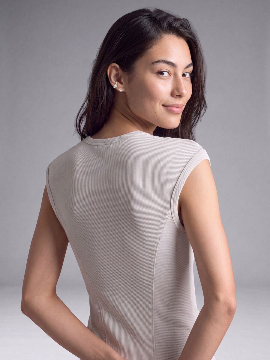 White ribbed stretch-modal fitted T-shirt ALTAVIA STUDIO_4