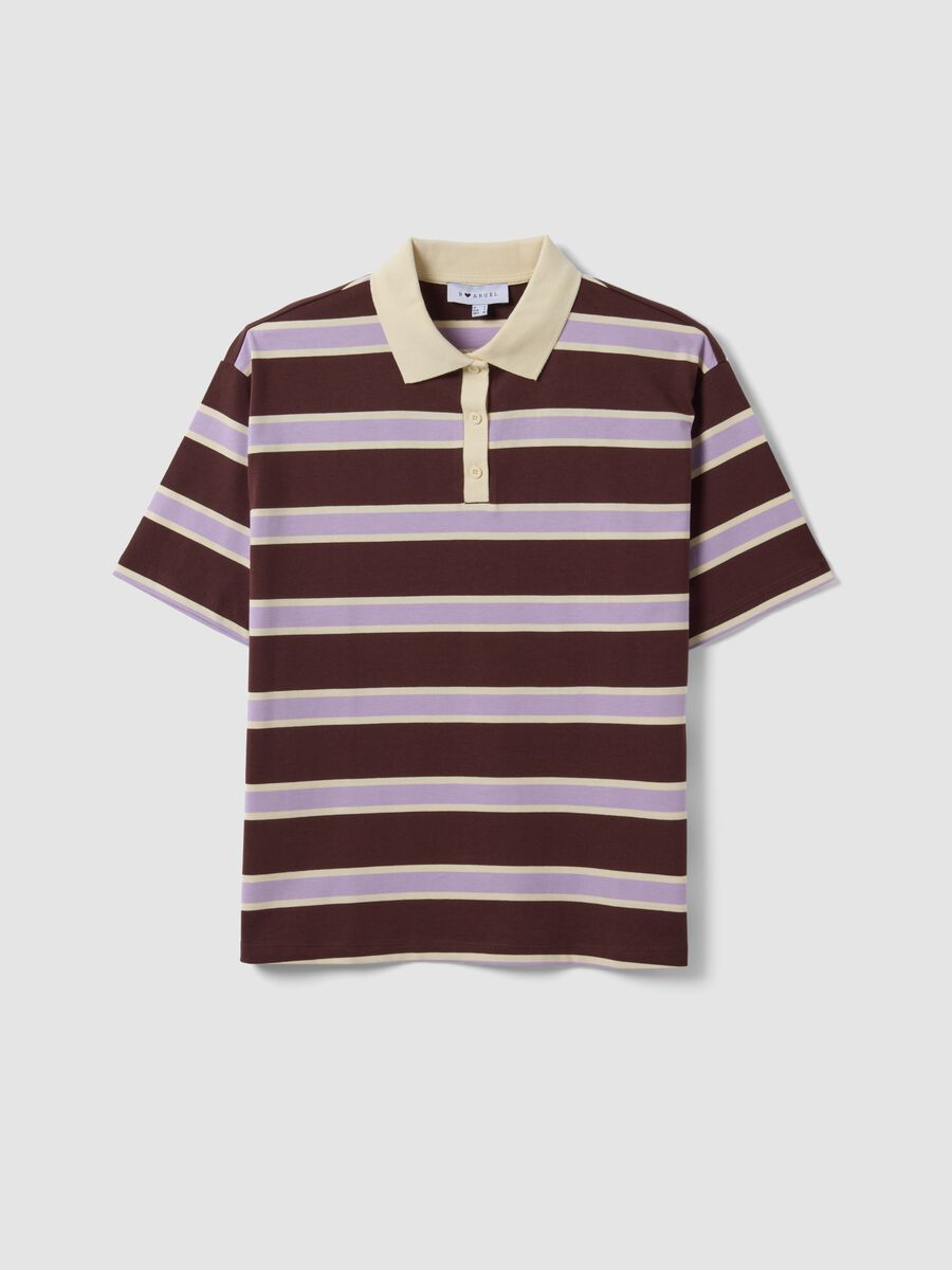 Brown pure cotton oversized striped polo_4