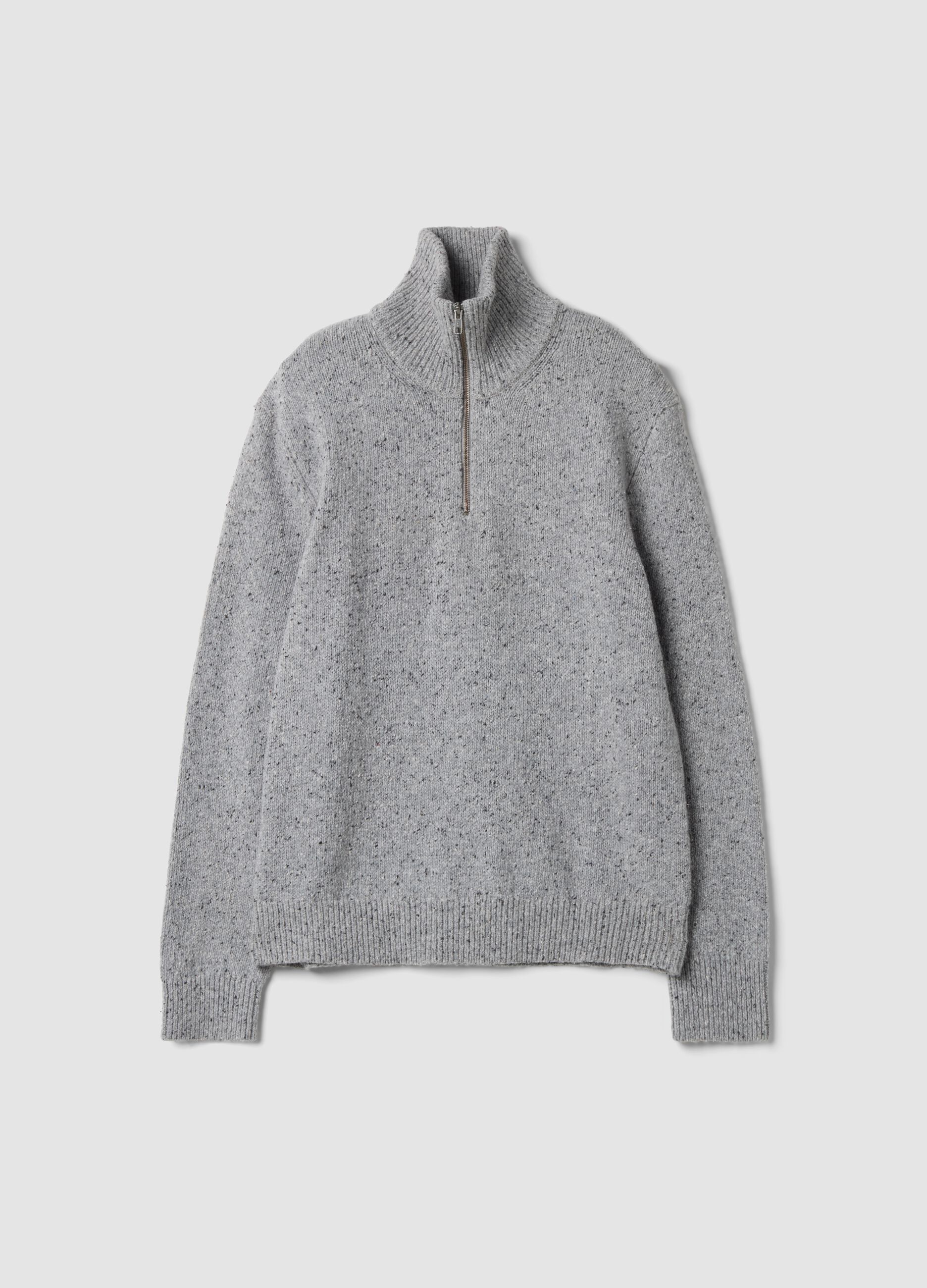 Grey cotton-wool blend half-zip jumper