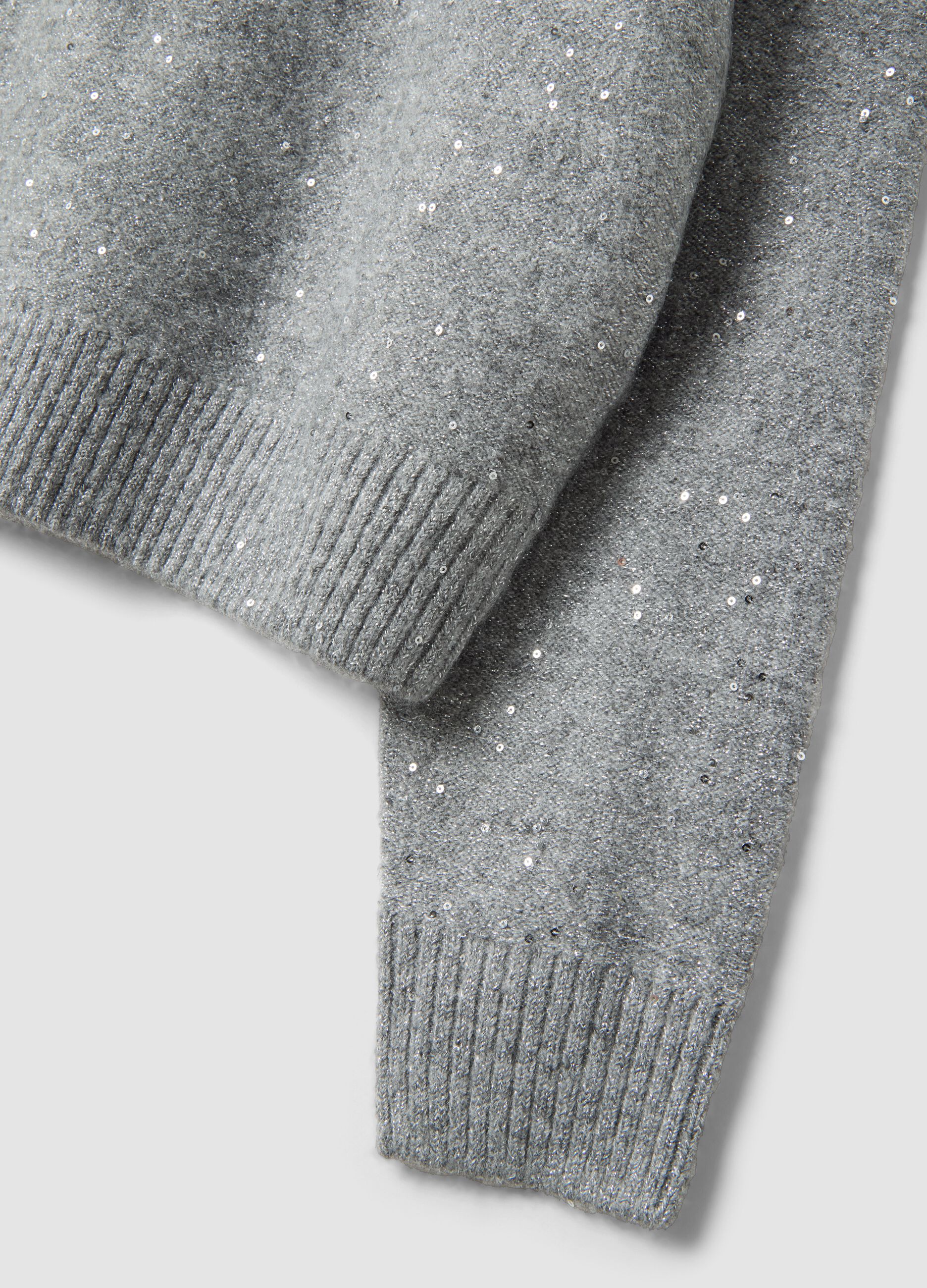 Grey marl stretch jersey top with sequins, regular fit