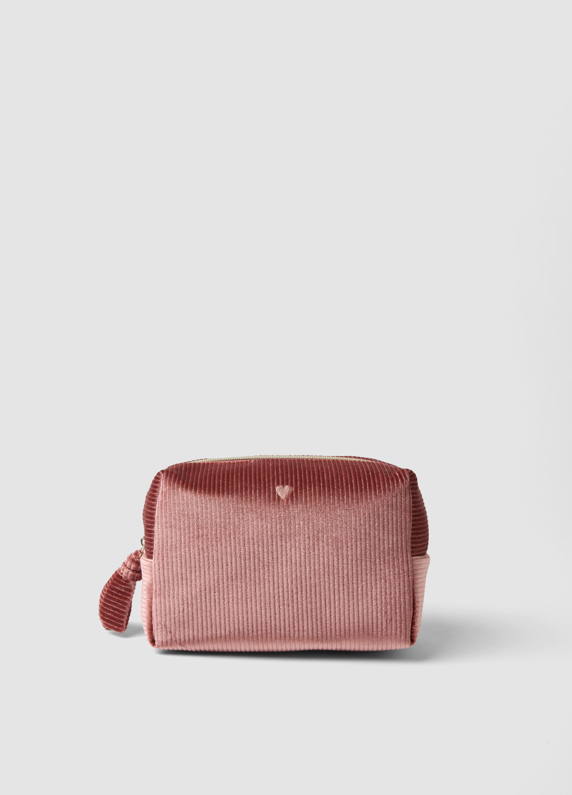 Pink ribbed stretch-fabric beauty case
