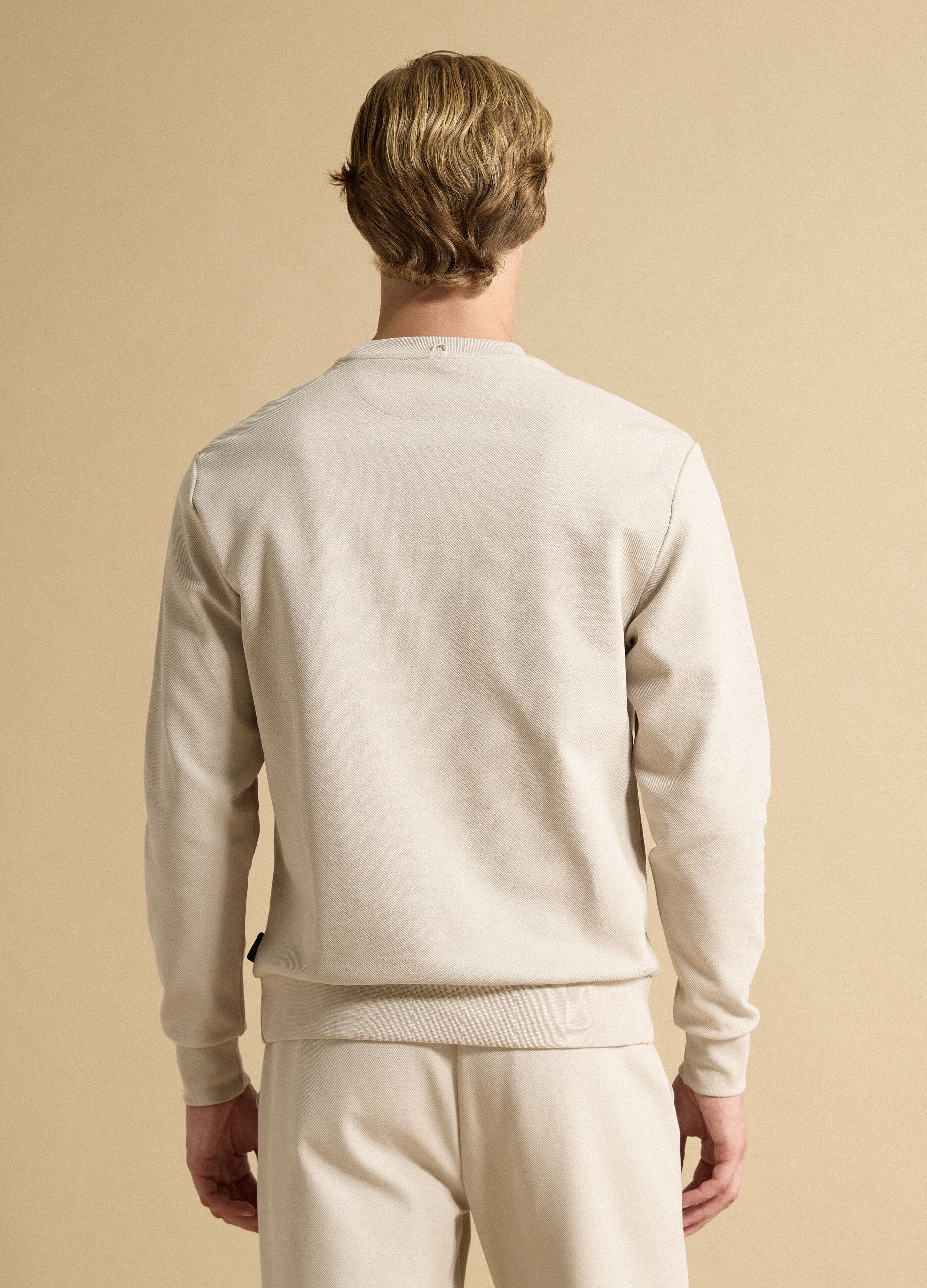 Beige stretch-cotton relaxed-fit crew-neck sweatshirt