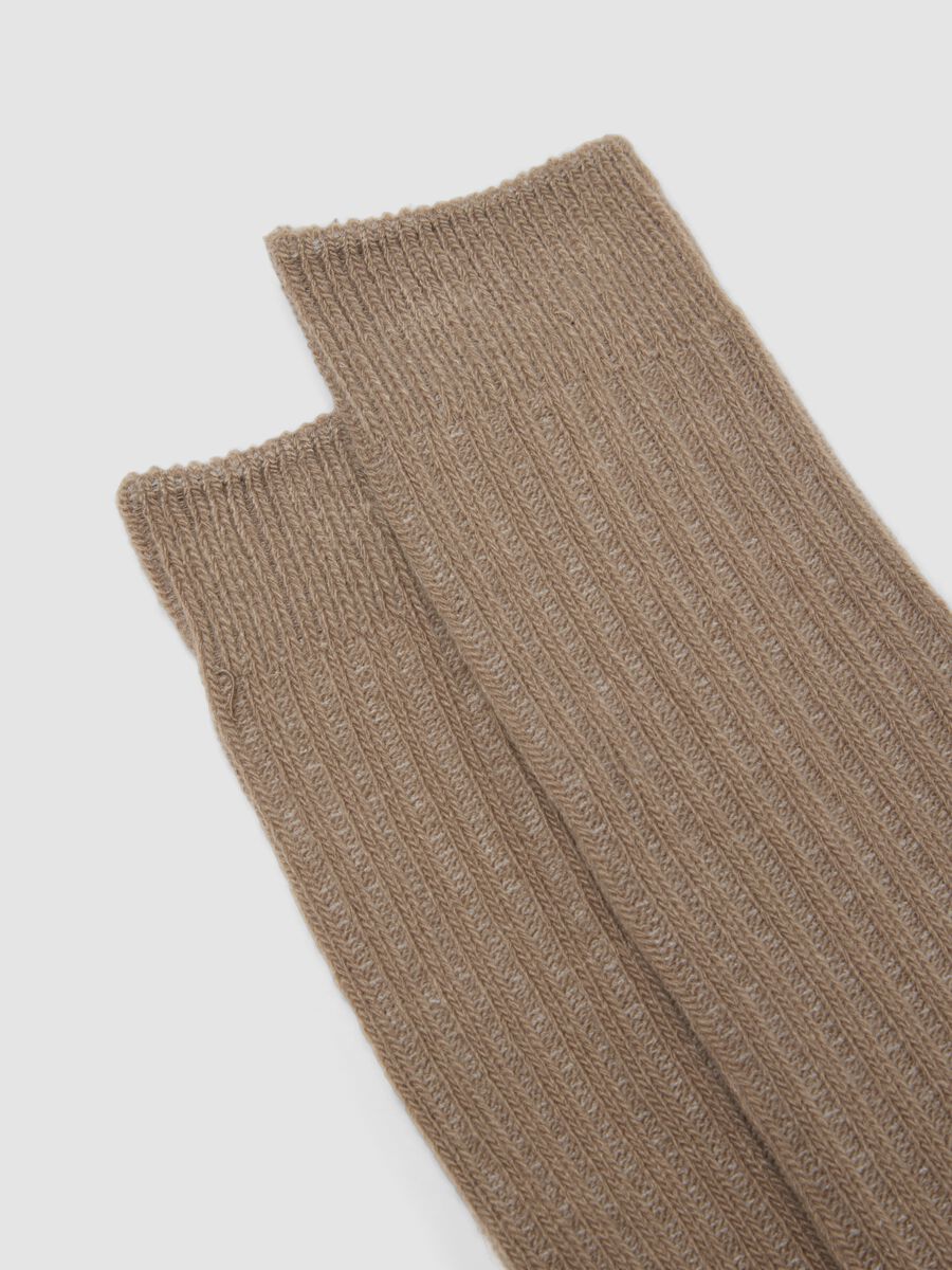 Beige ribbed stretch-fabric socks_1