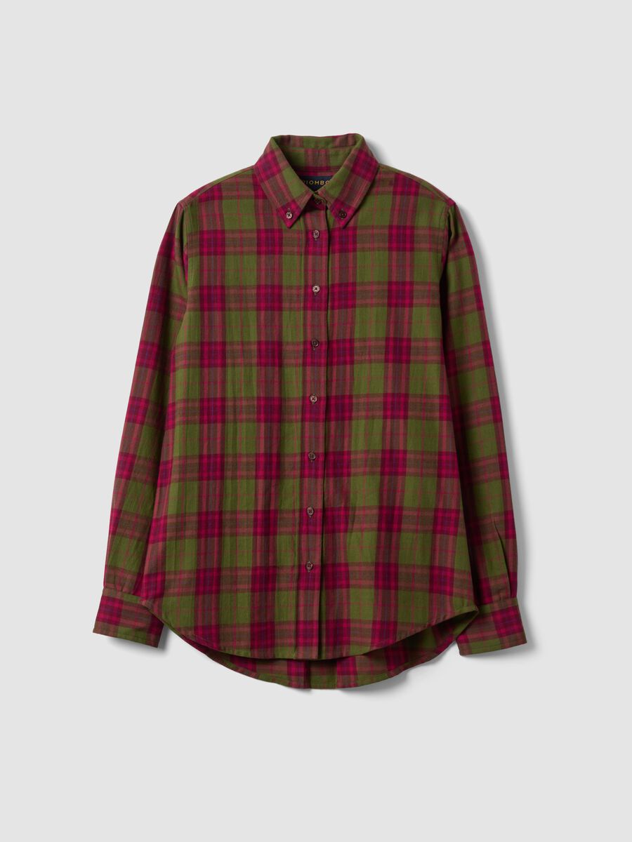 Camicia verde a quadri in flanella di puro cotone regular fit_4