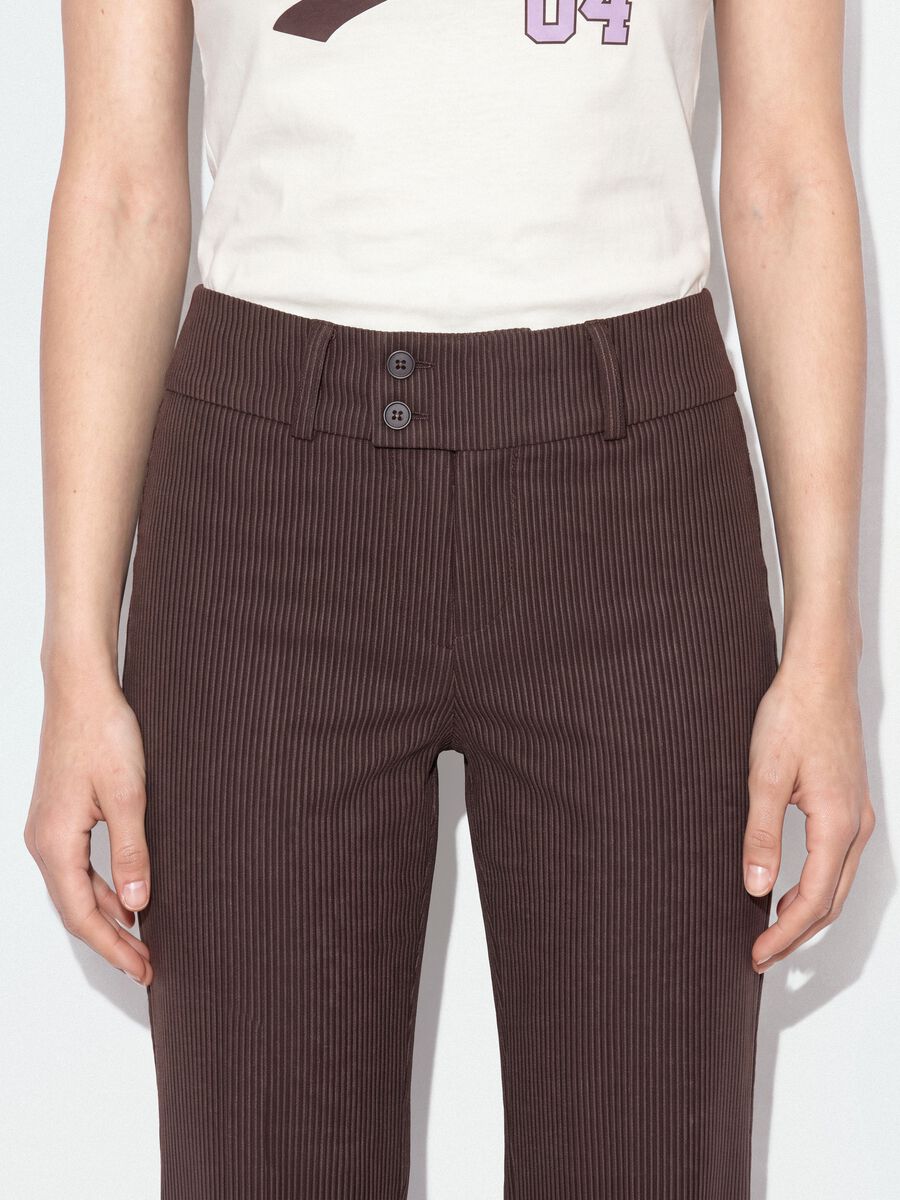 Brown flared trousers in stretch viscose with pinstripe pattern_3