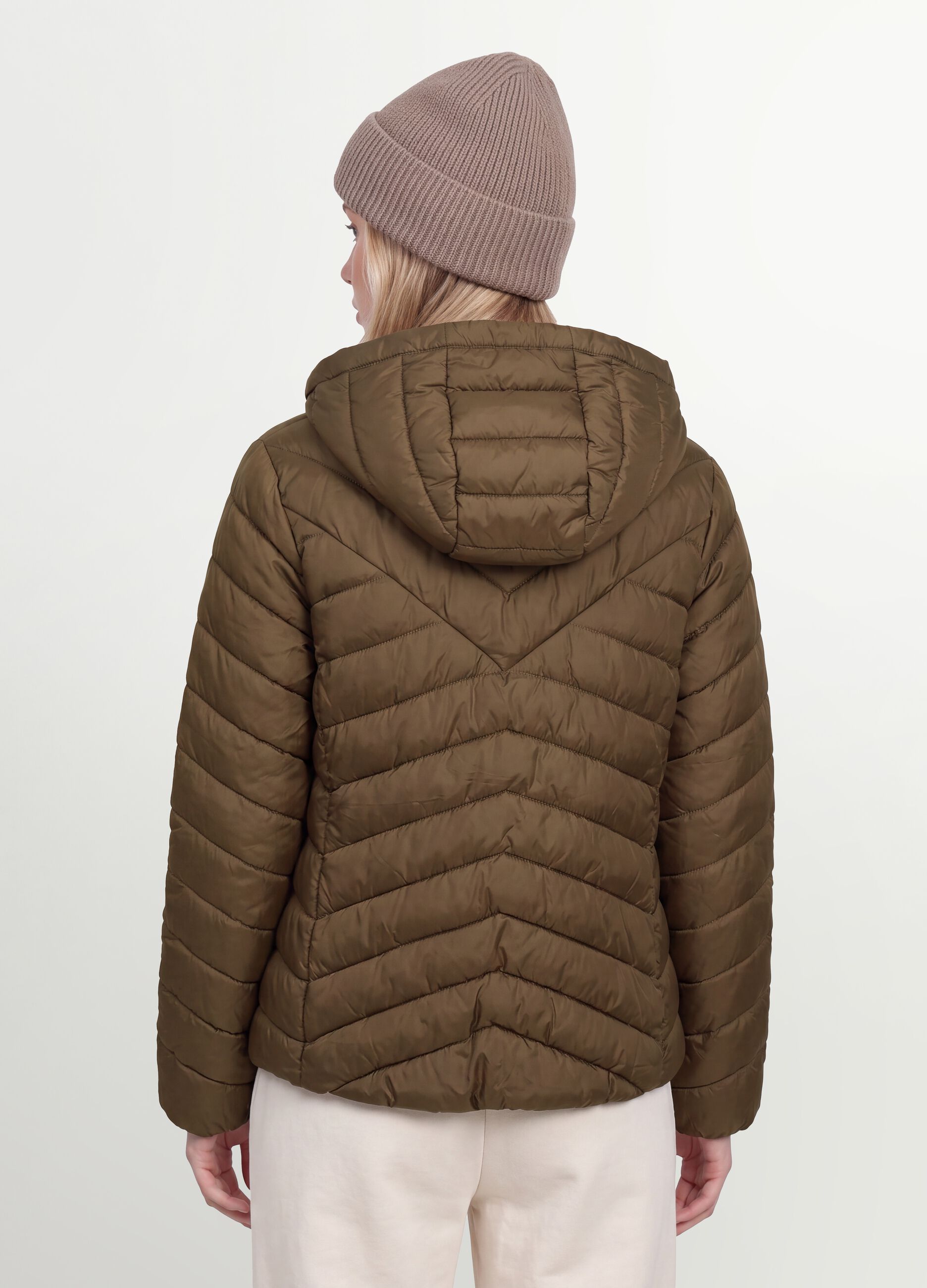 Green Ultralight quilted hooded jacket with zip
