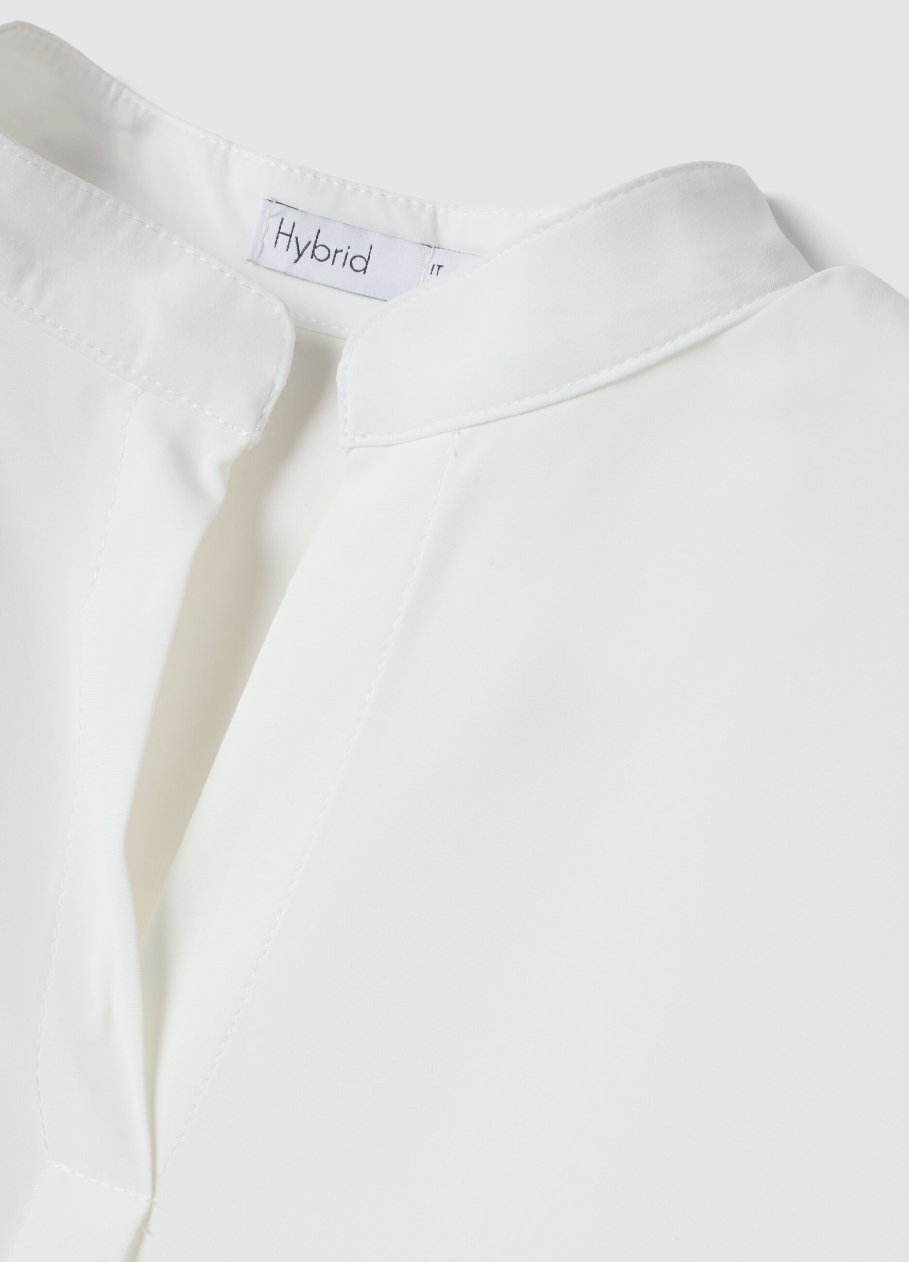 White regular-fit blouse with wide sleeves and mandarin collar