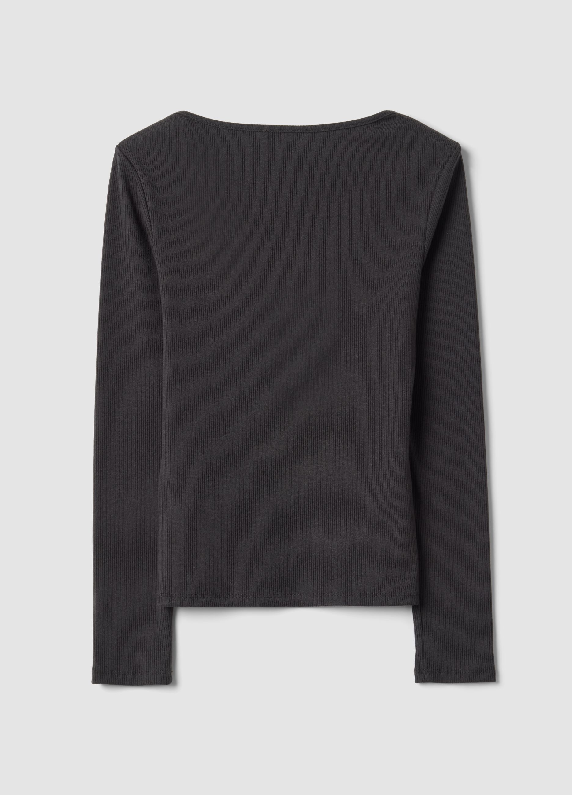 Black stretch viscose crew-neck T-shirt