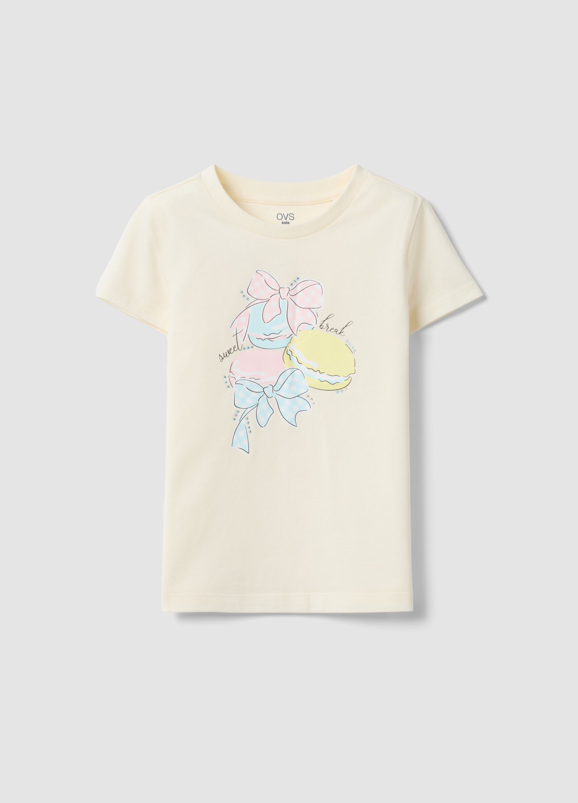 Girls' white pure cotton regular-fit T-shirt with print