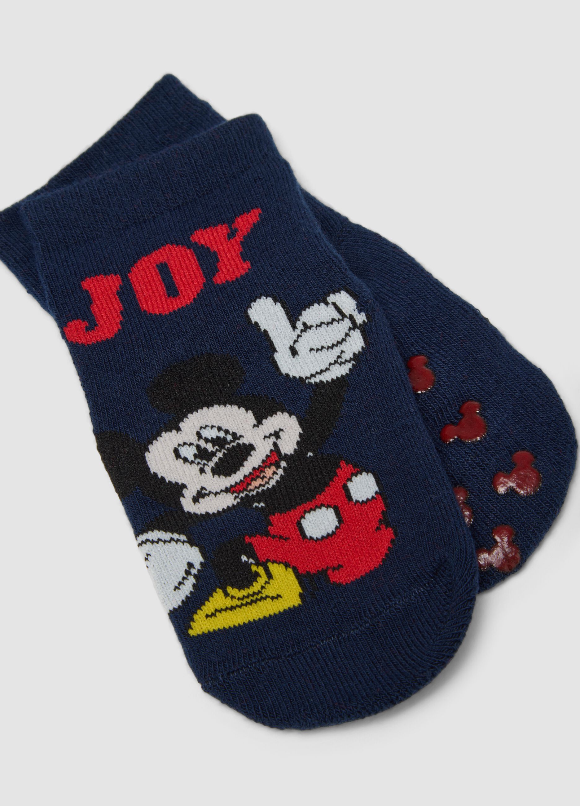 2-pack of short anti-slip socks in stretch organic cotton Mickey & Friends