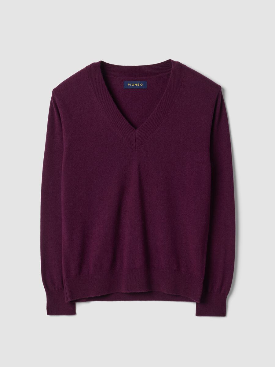 Maglia viola in pura lana con scollo profondo a V_0