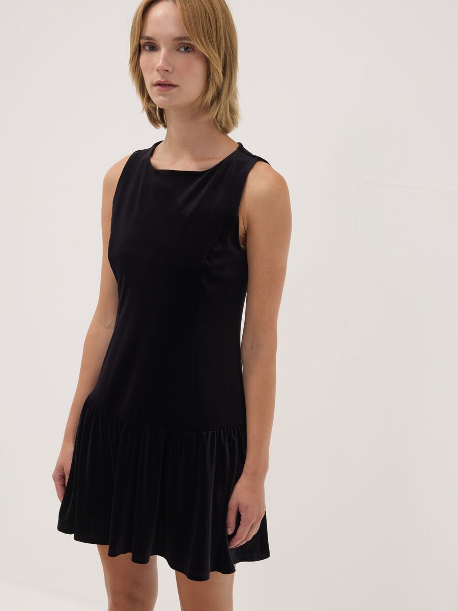 Black crew-neck stretch fabric dress_1