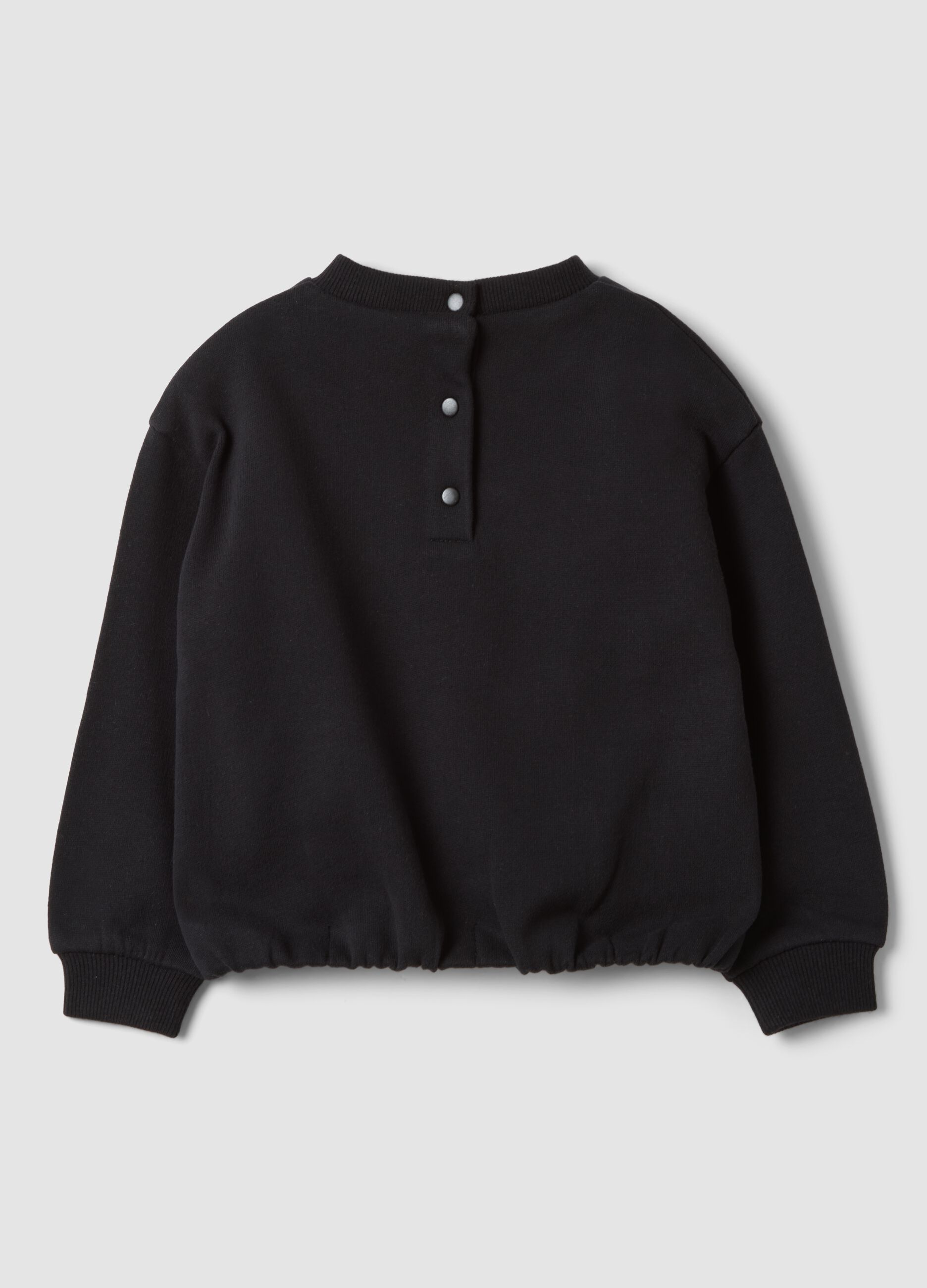 Black pure cotton crew-neck sweatshirt with rhinestones for baby girl