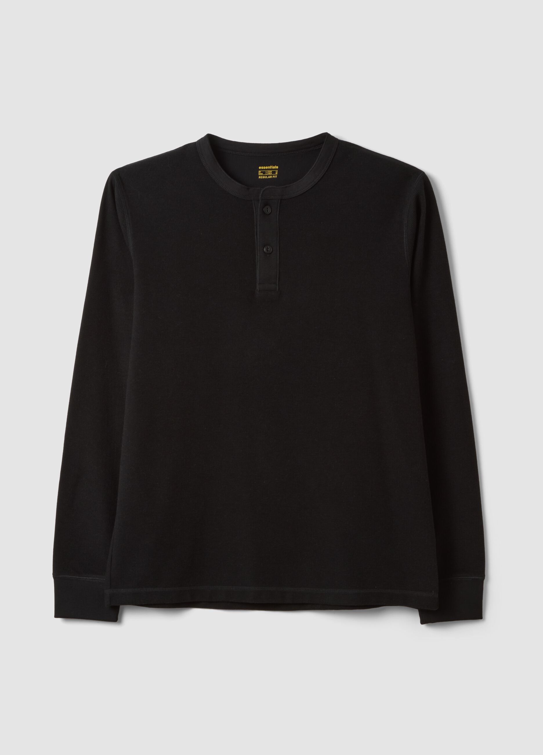 T-shirt nera in misto viscosa a nido d'ape regular fit