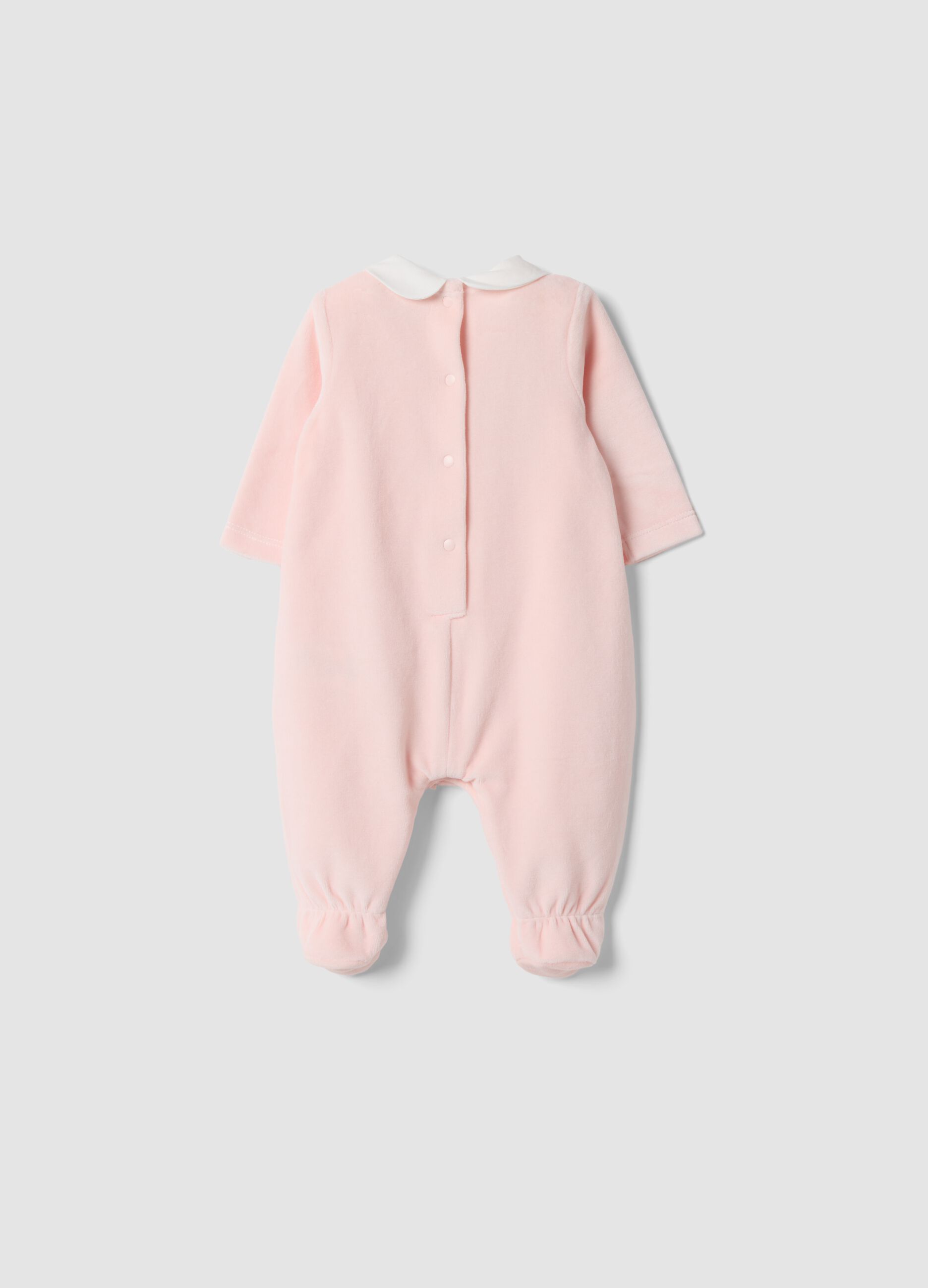Tutina rosa in misto cotone organico con colletto bianco