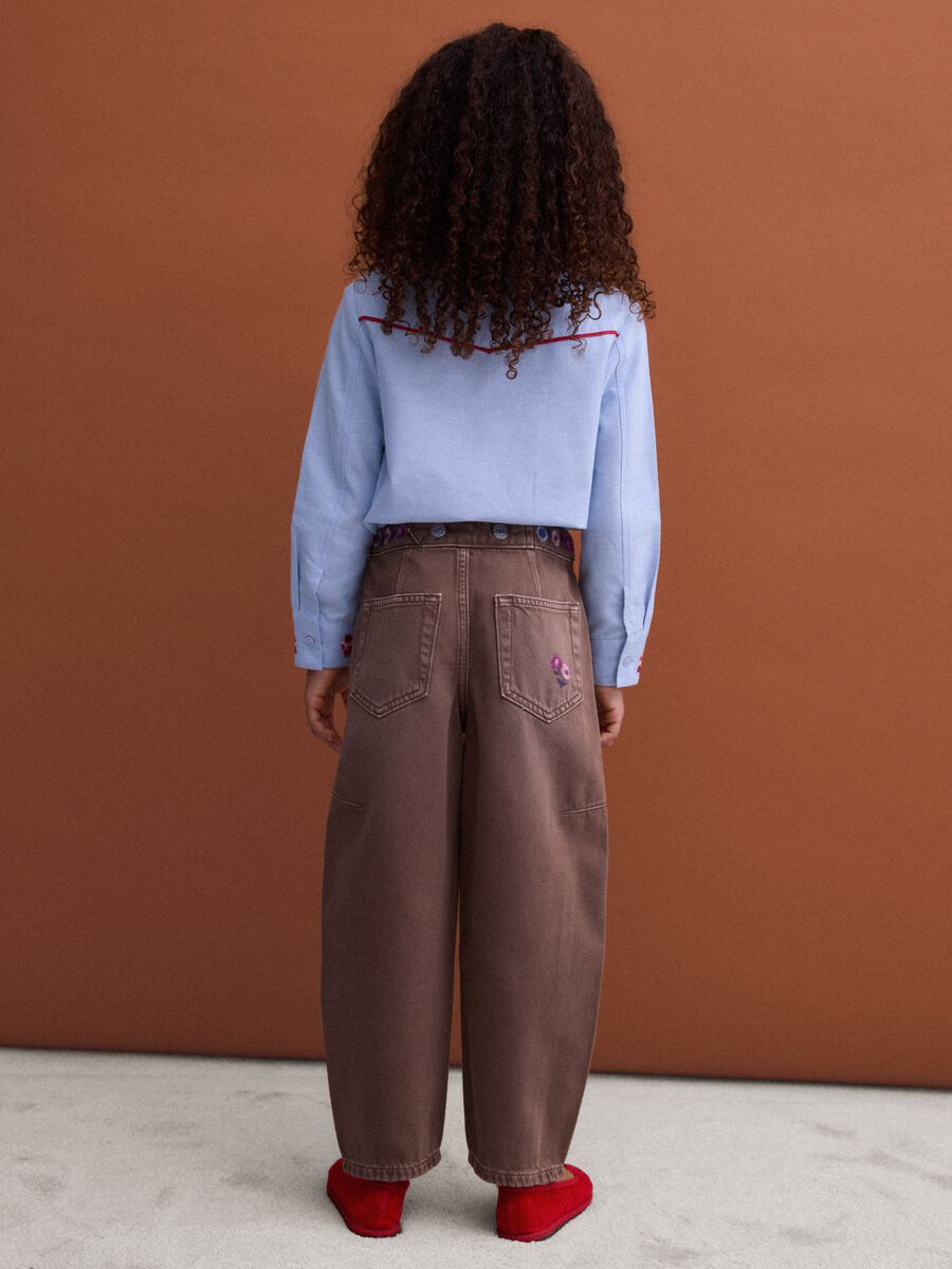 Brown pure cotton embroidered balloon-fit jeans_1
