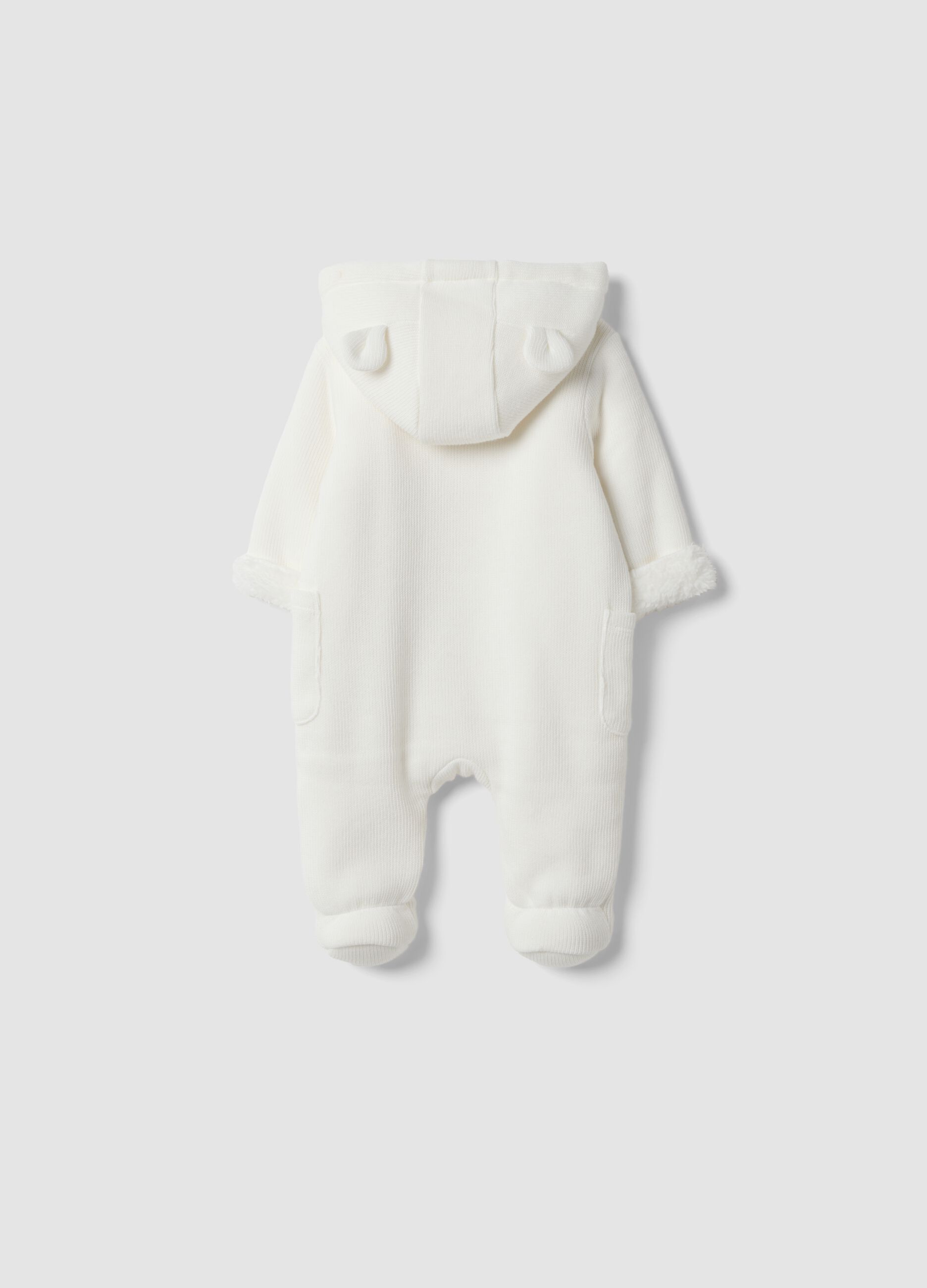 Tutina bianca con cappuccio in misto cotone con stampa Minnie