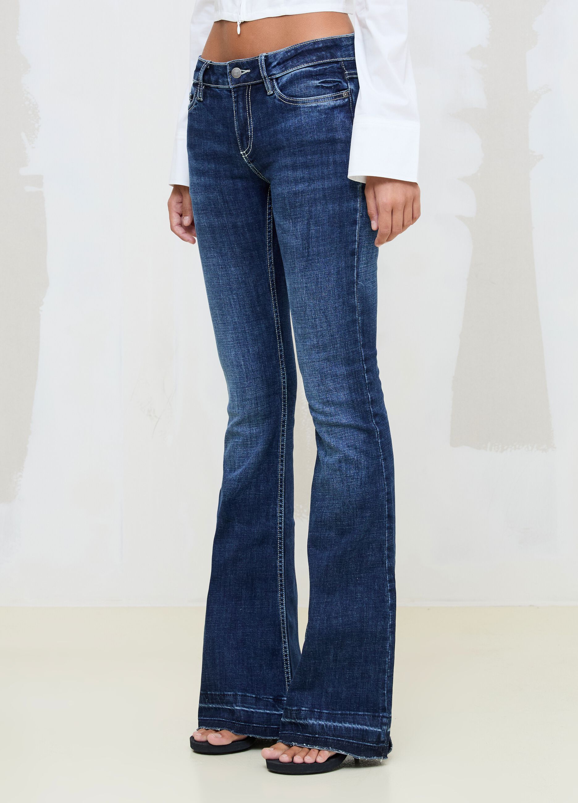 Slim Flare Dark Blue Washed Denim Jeans
