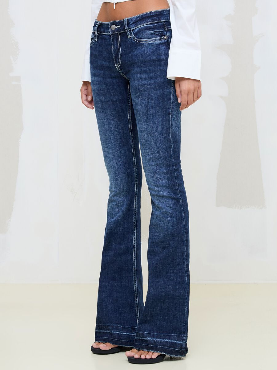 Slim Flare Dark Blue Washed Denim Jeans_2