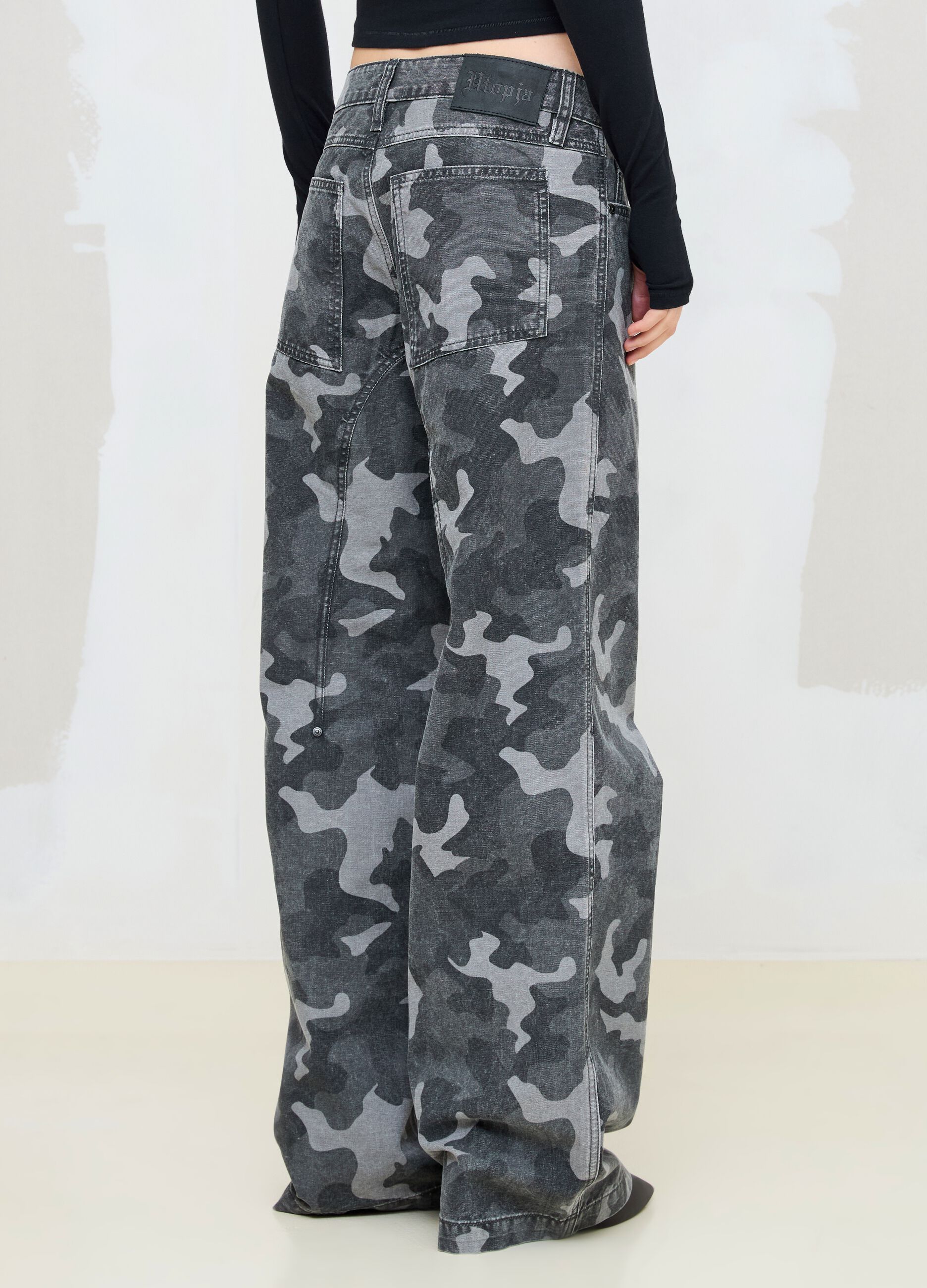 Dark Camo Wide-Leg Denim