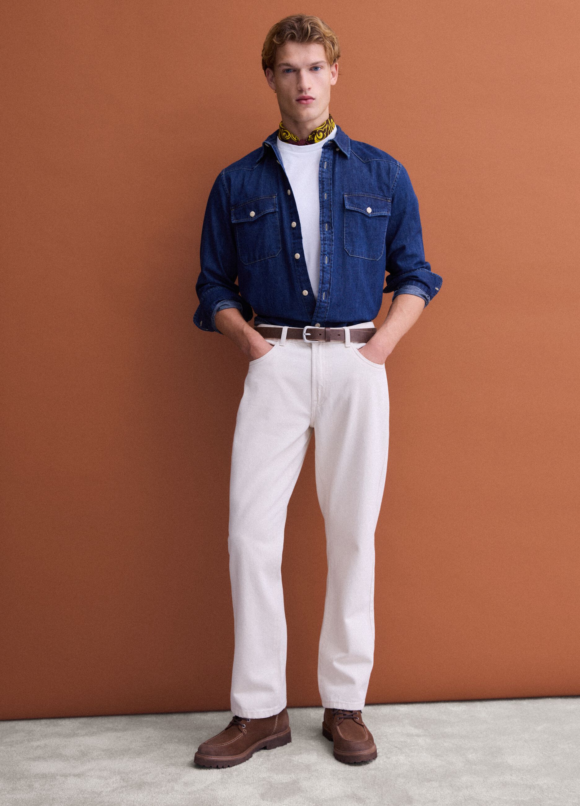 Jeans beige in puro cotone straight fit