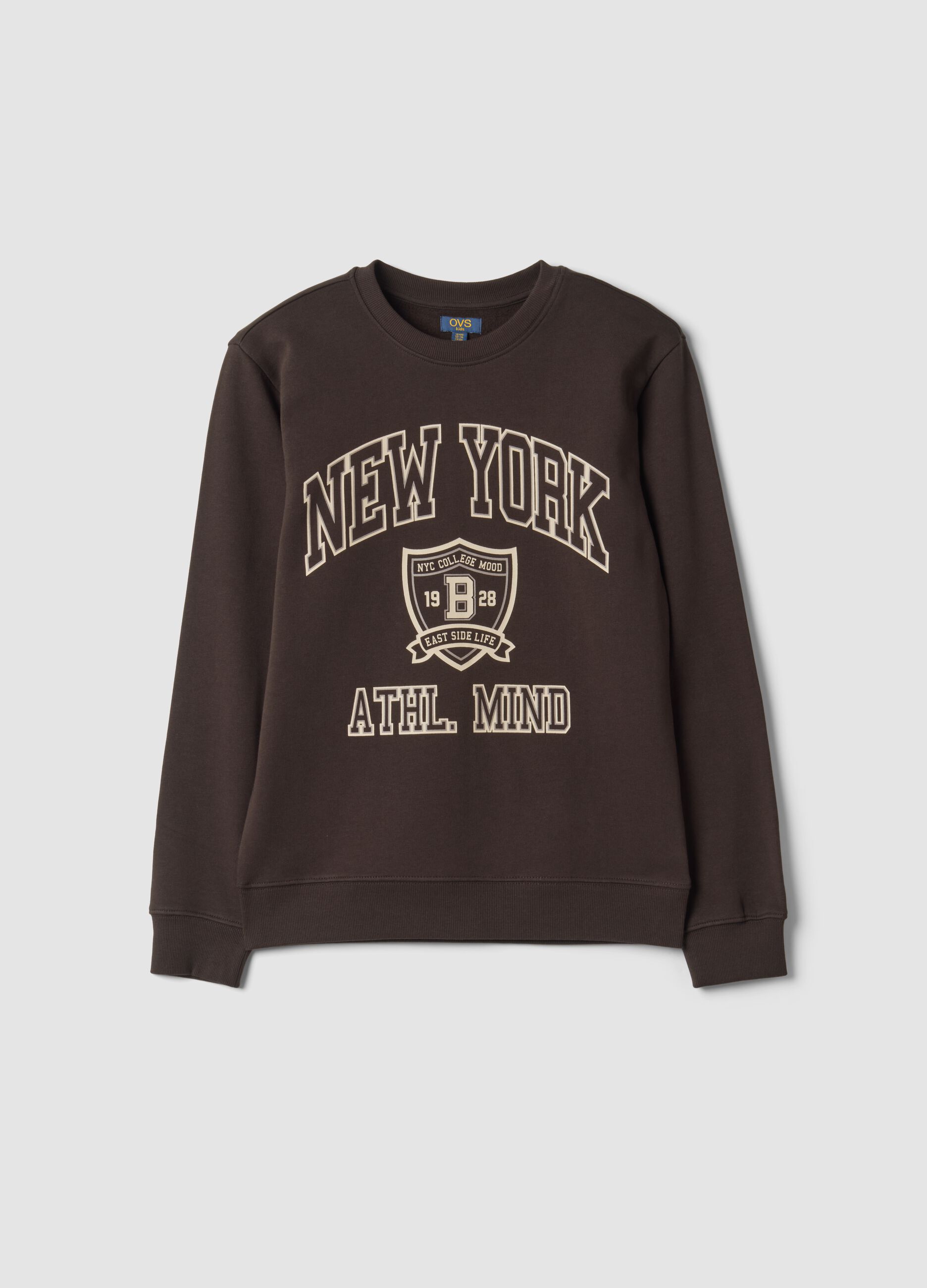 Dark brown pure cotton crew-neck sweatshirt