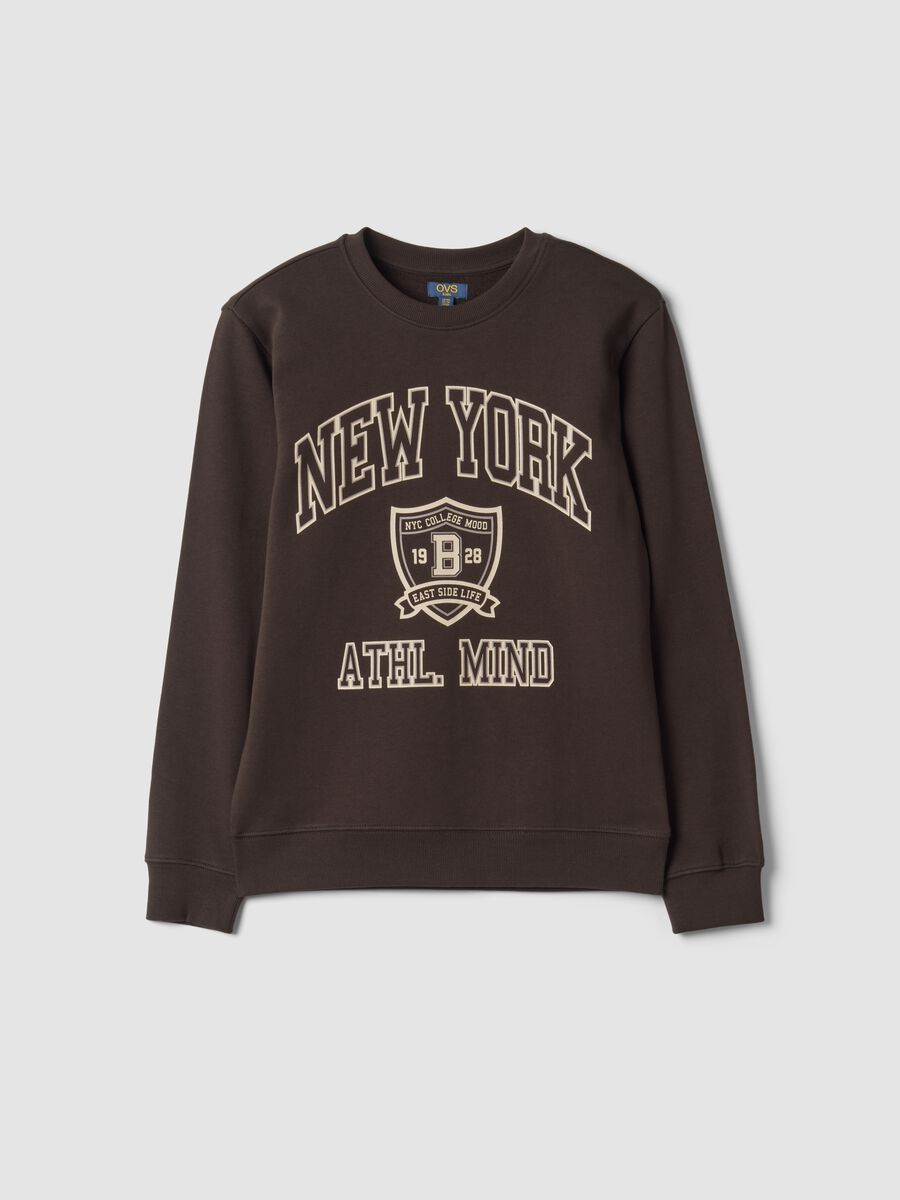 Dark brown pure cotton crew-neck sweatshirt_0