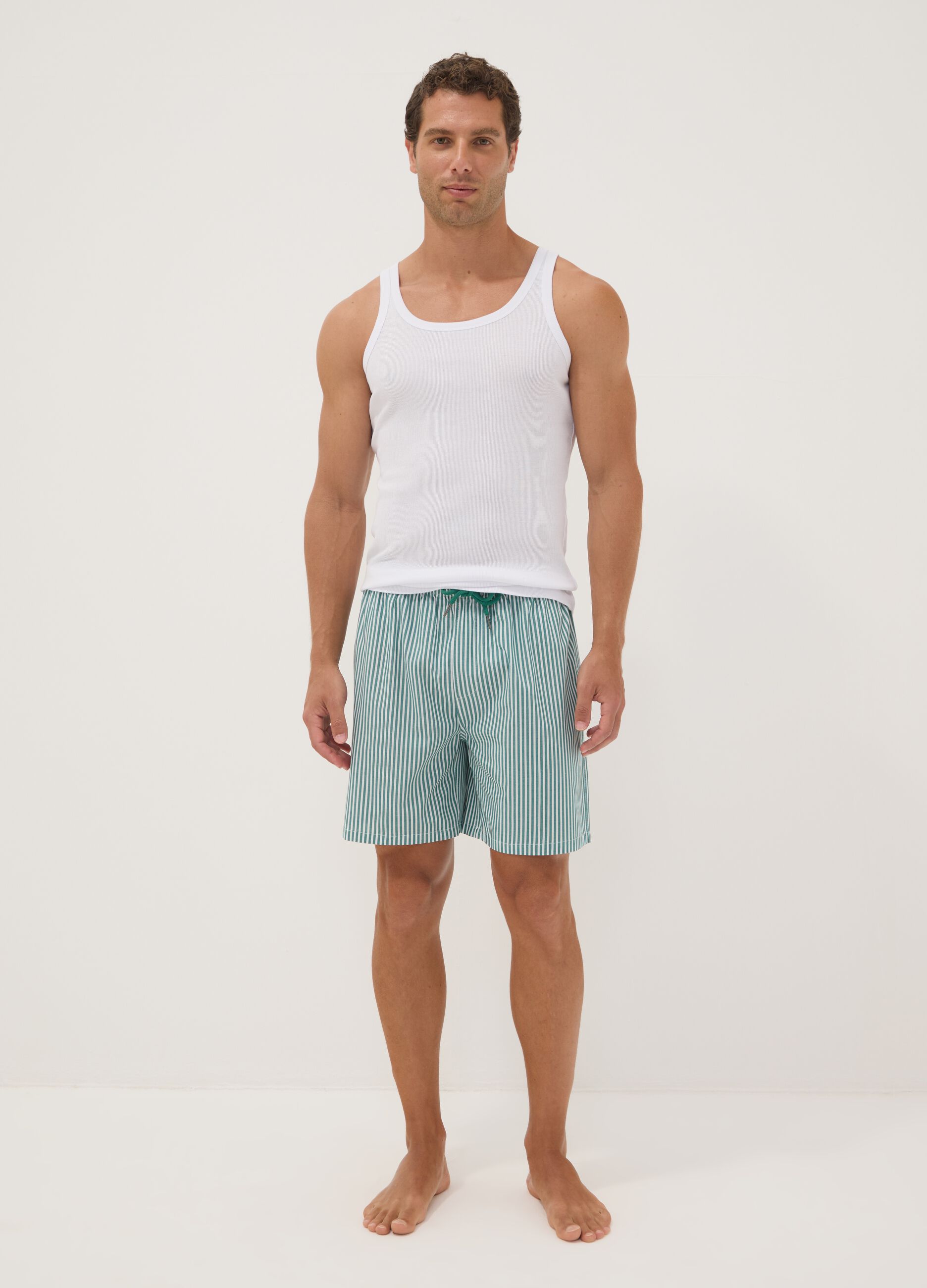 Green striped organic cotton pyjama shorts