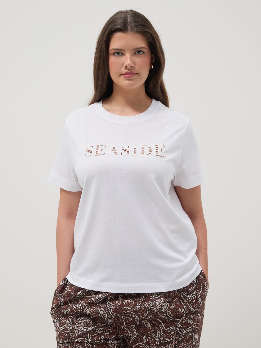 White pure cotton T-shirt with front print_1