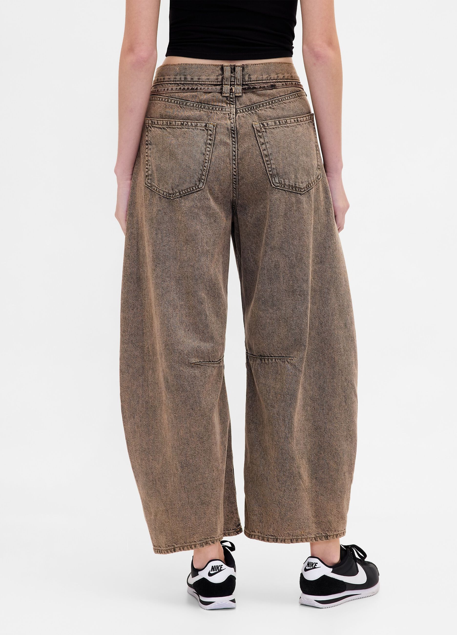 Brown wide-leg trousers in cotton and Lyocell
