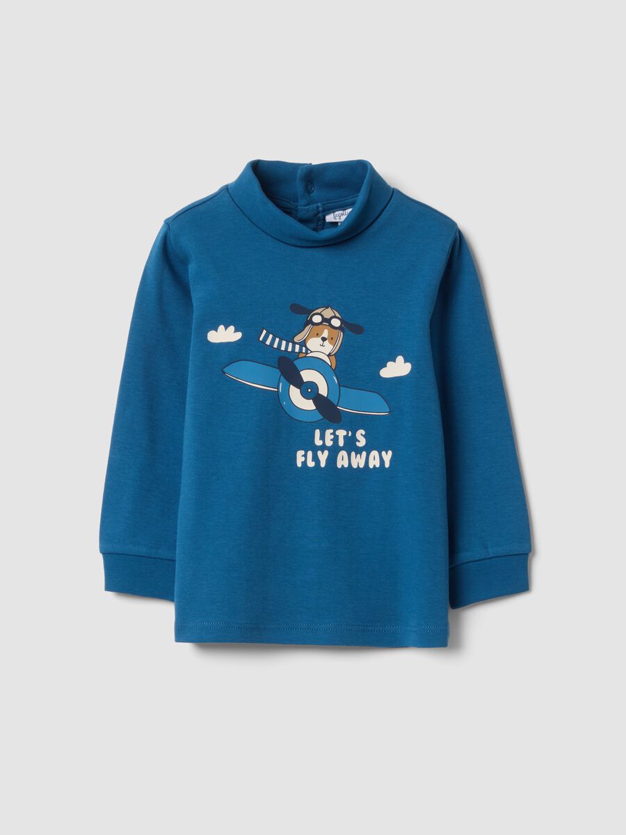 Blue organic cotton polo neck T-shirt_0