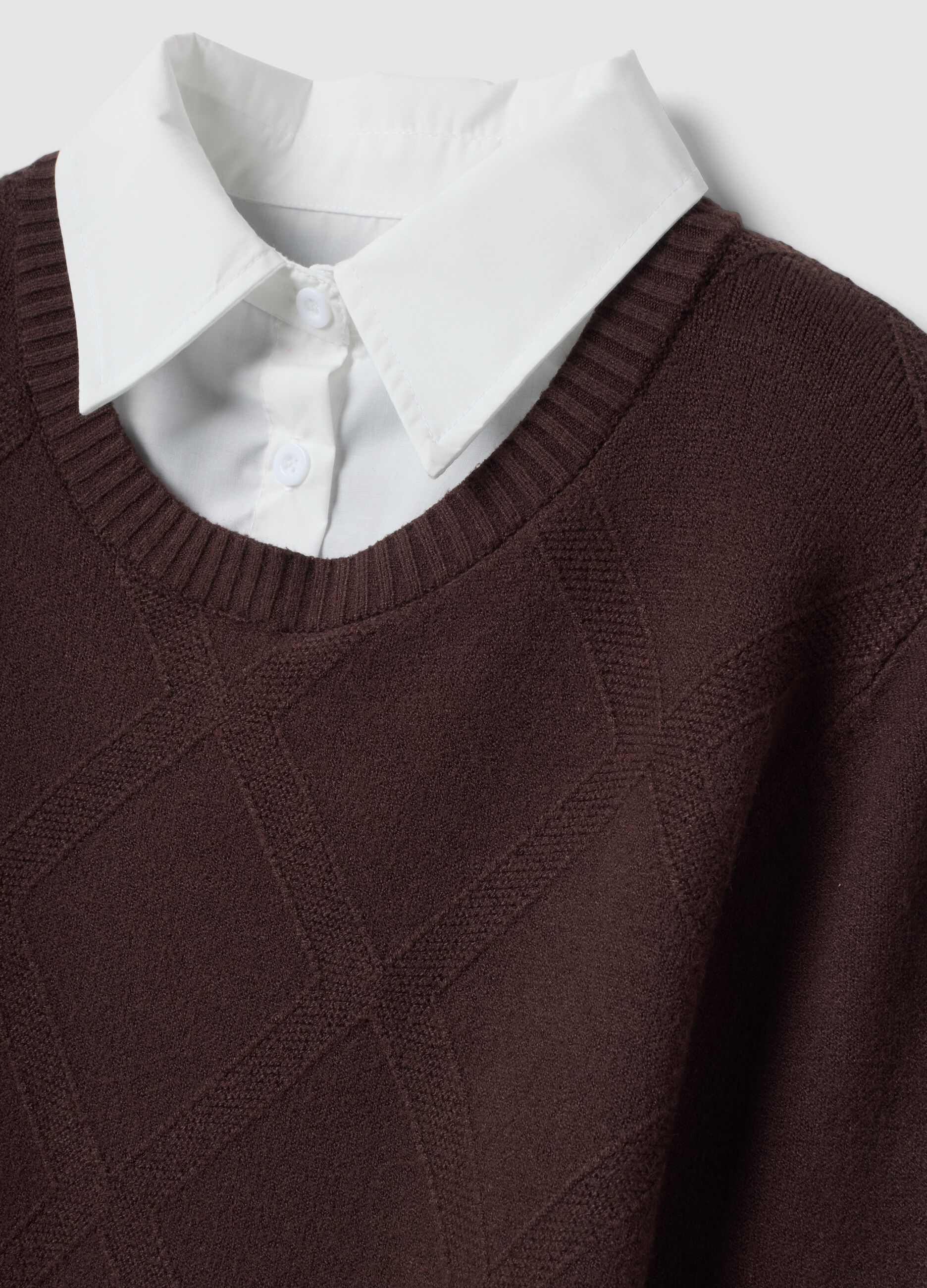 Brown viscose-blend top with shirt collar