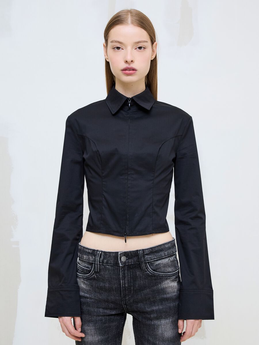 Fitted Full-Zip Shirt Black_5
