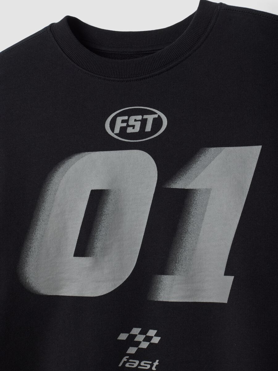 Black racing-themed crew-neck sweatshirt in pure organic cotton, relaxed fit_2