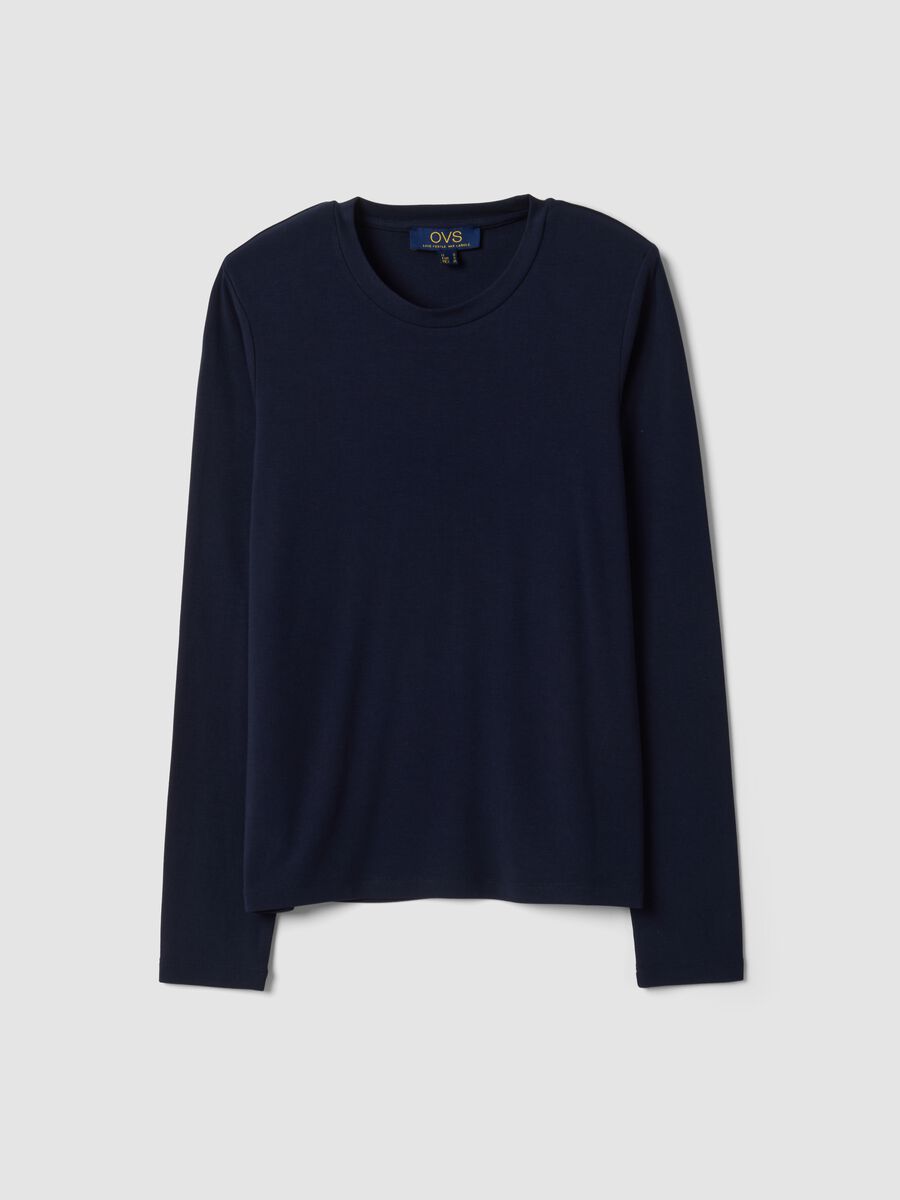 T-shirt blu girocollo in viscosa e lana elasticizzata regular fit_4