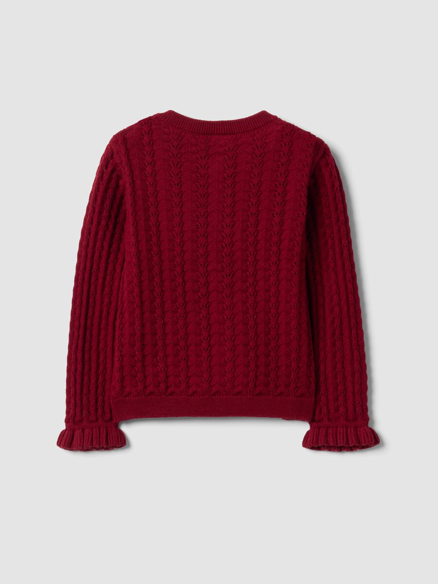 Red pure cotton openwork knit cardigan for baby girl_1