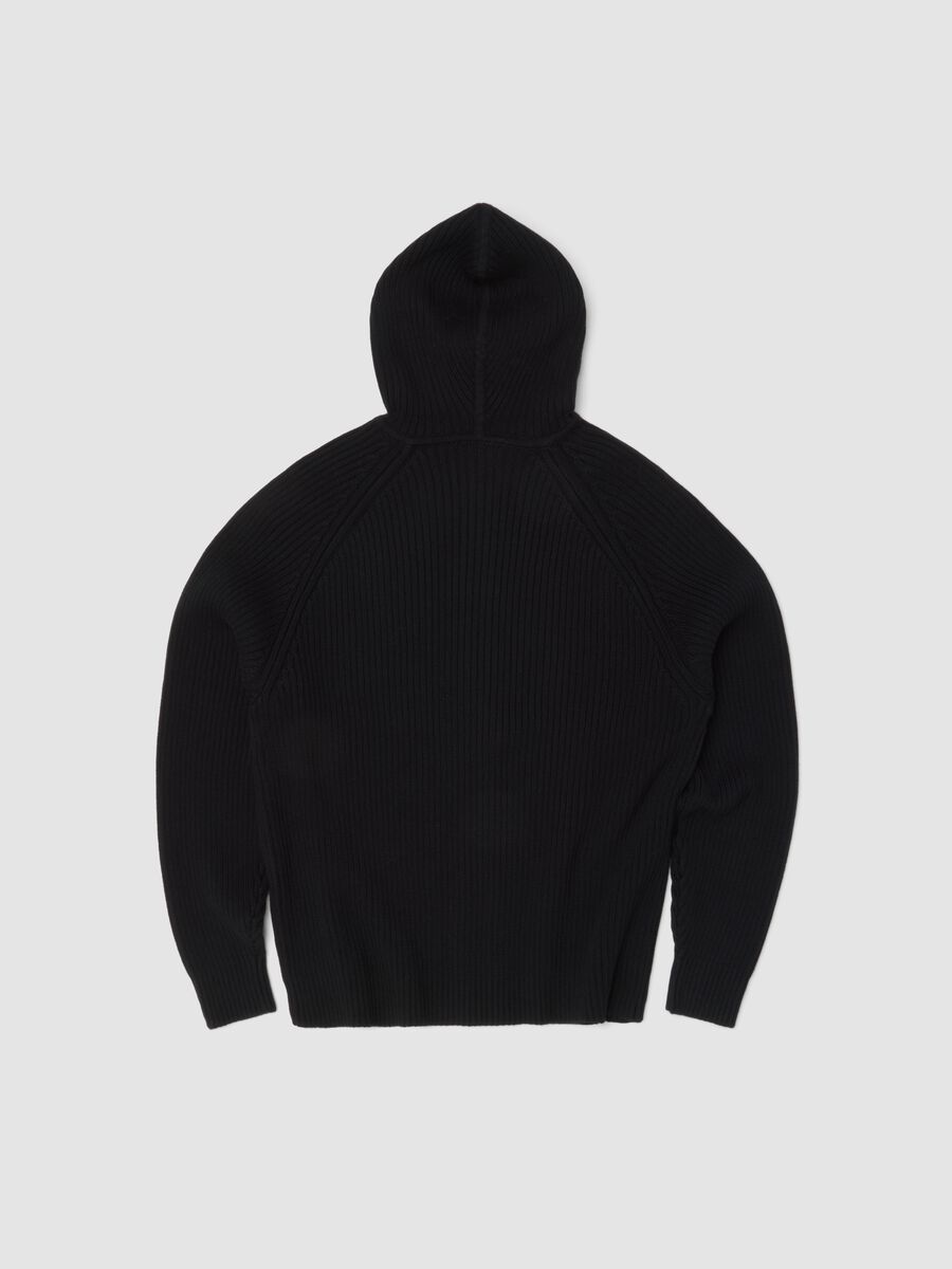 Black Ribbed Knit Hoodie_5