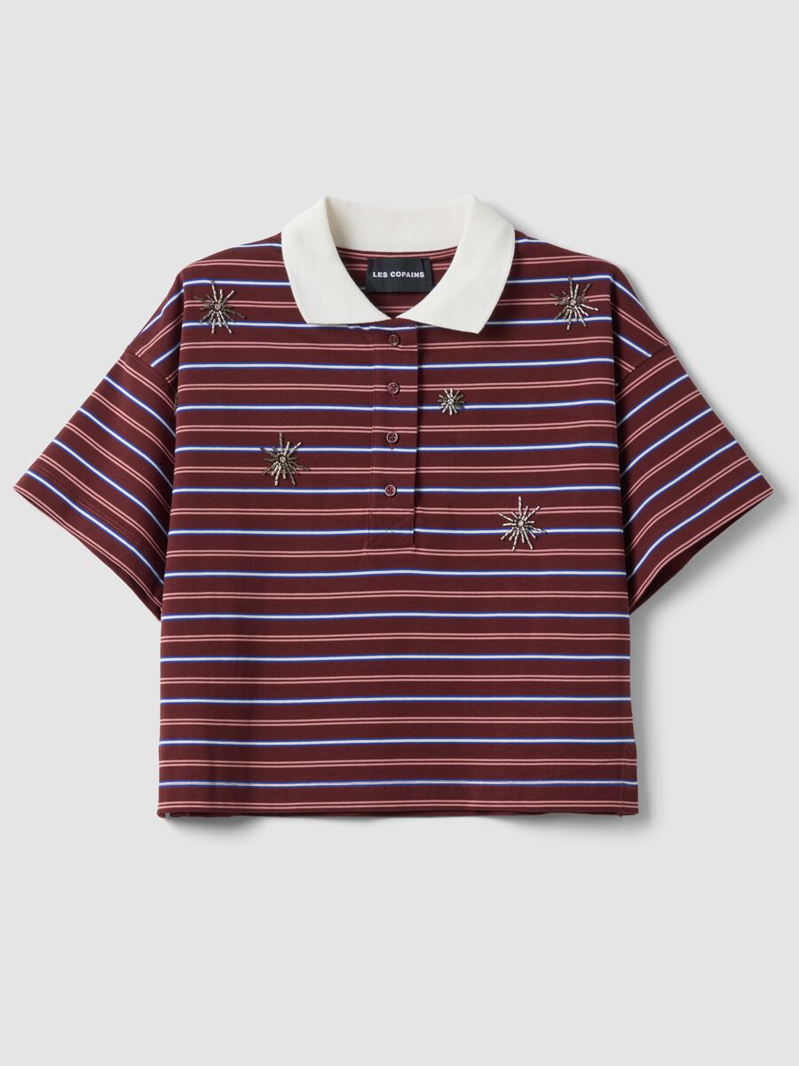 Multicolour striped pure cotton polo with oversized collar_4
